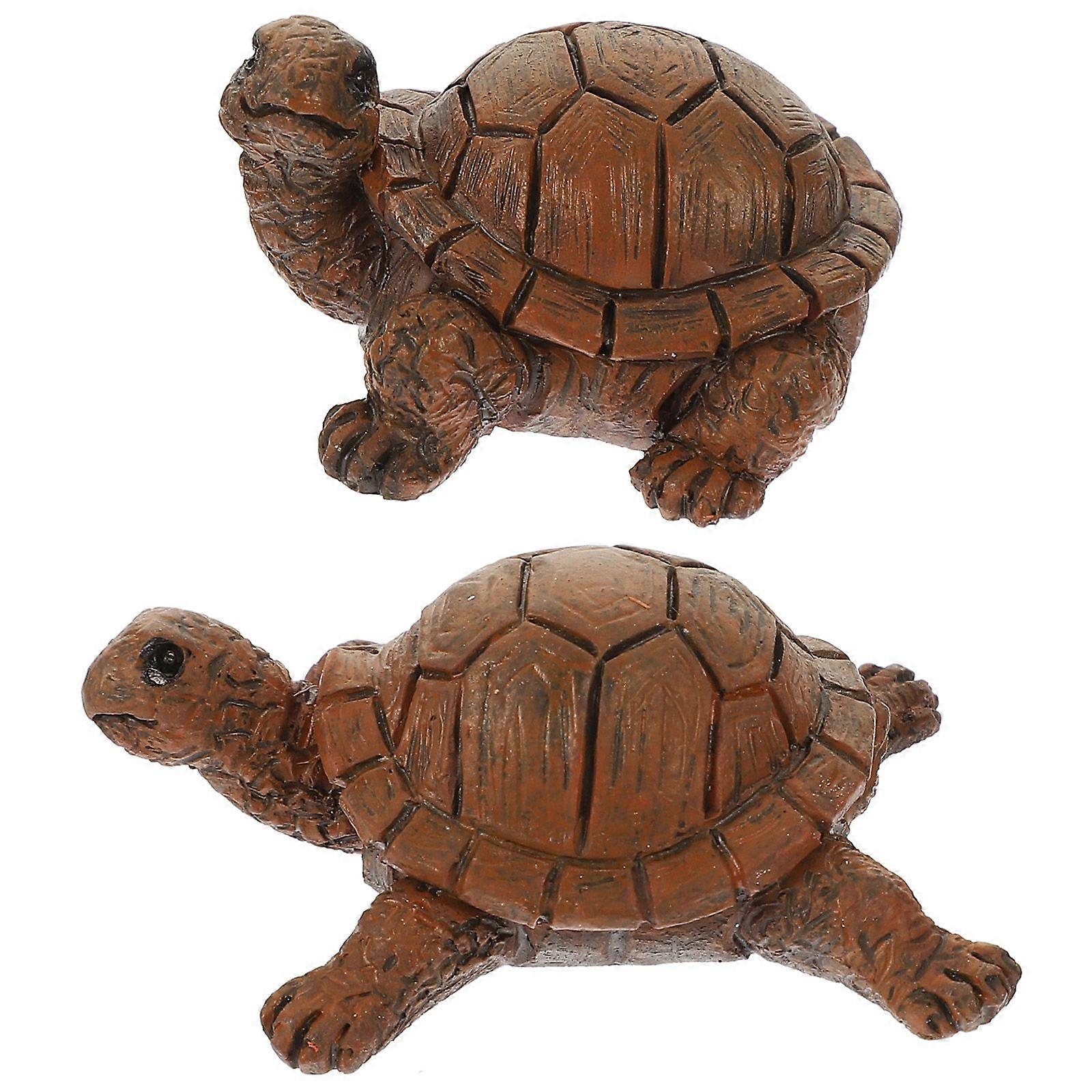2pcs Highly Simulation Turtle Model Decoration Garden Layout Resin Turtle Statue Small Turtle Craft