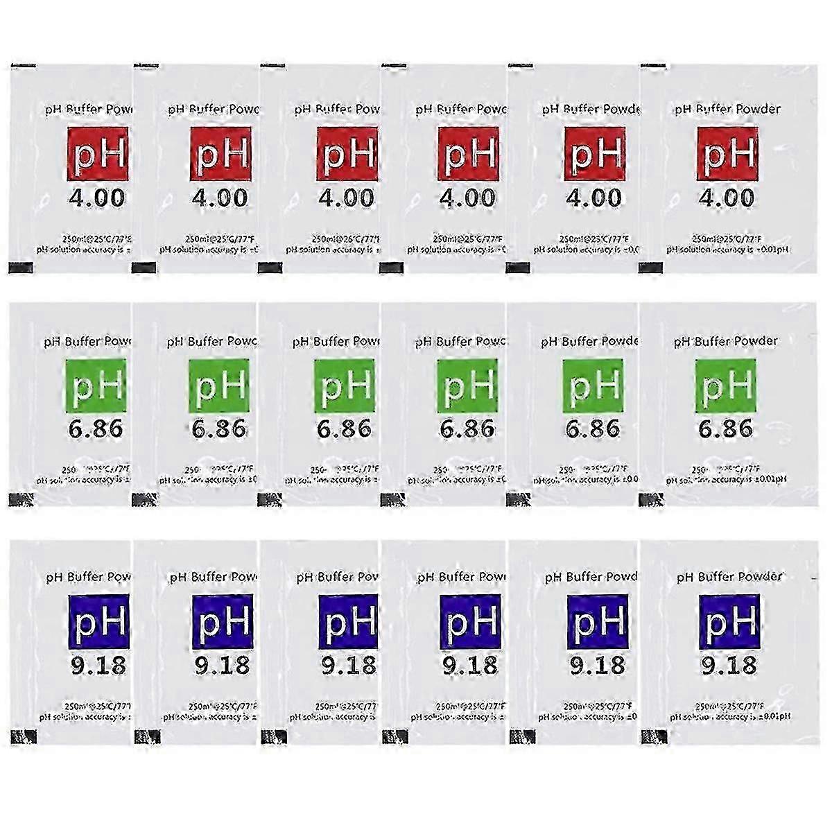 18 عبوة من مسحوق محلول عازلة PH Meter 6.86 / 4.00 / 9.18 ، حزم محلول معايرة PH لمقياس PH دقيق كما هو موضح SZRH A-D