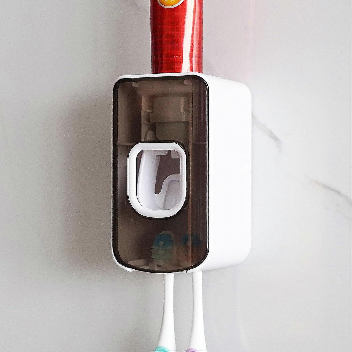 2 Slot Toothbrush Holder Toothpaste Dispenser Wall Mounted