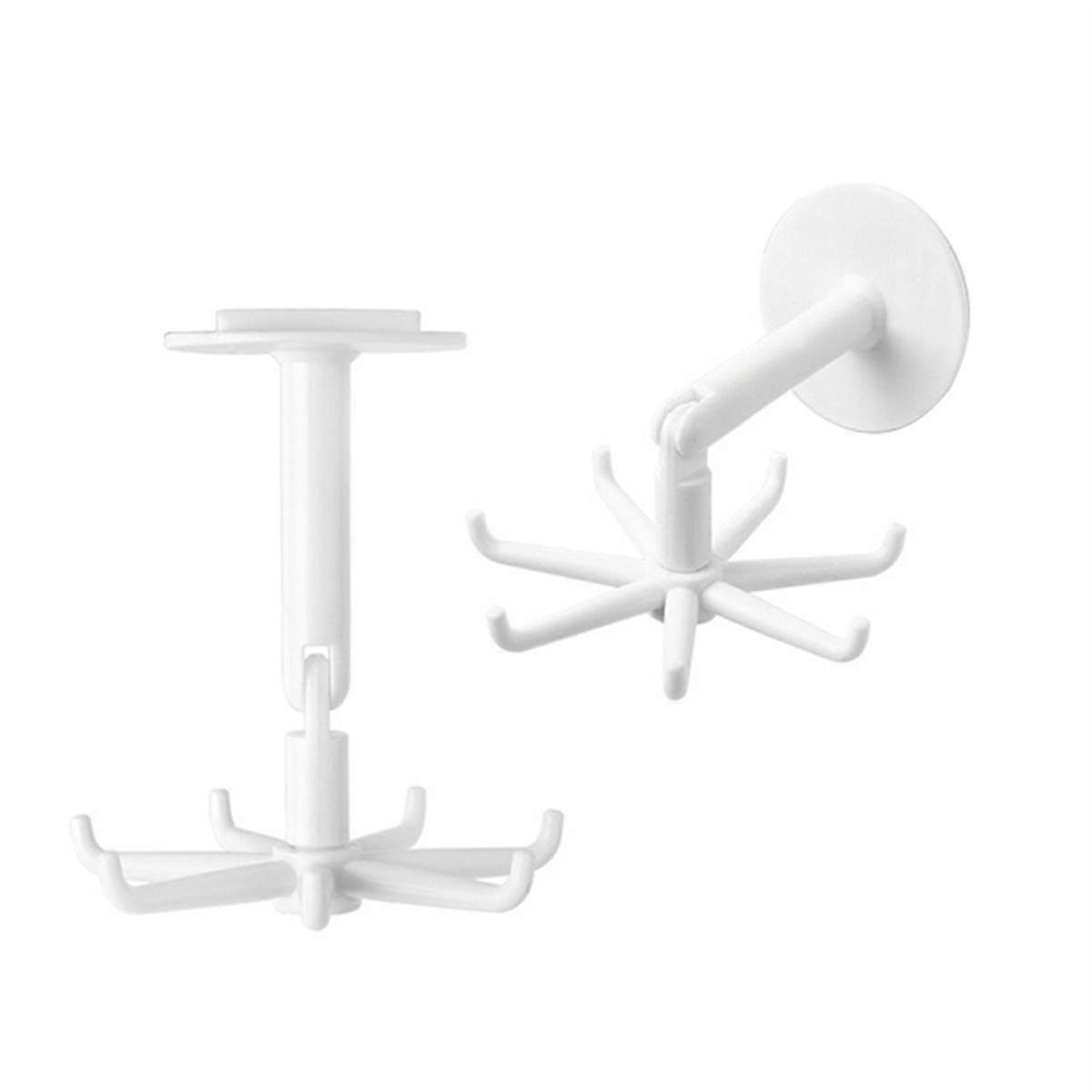 Improved 360-Degree Rotatable Hook Organizer with Seven Claws - No Punching Required, White