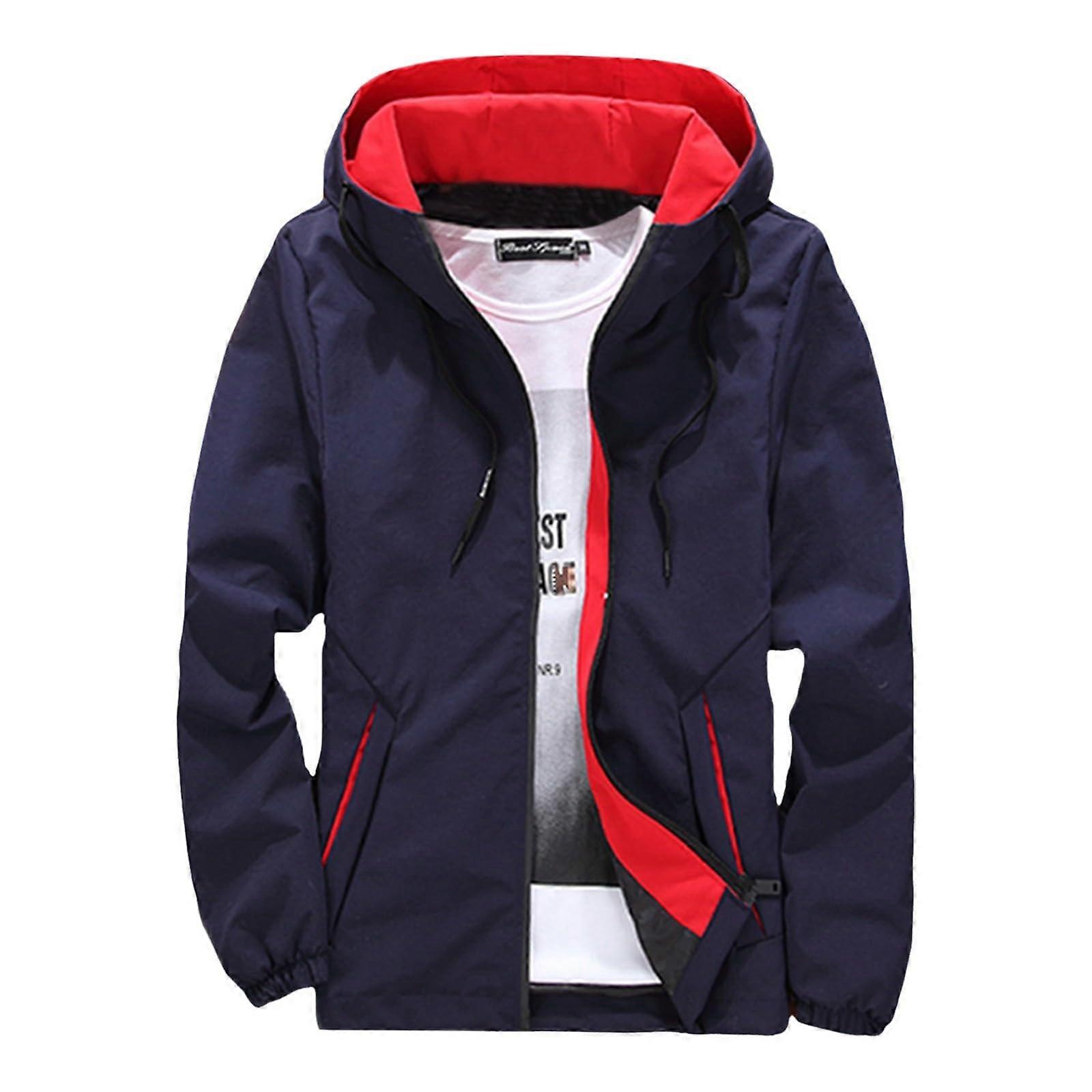 Men's Grey Winter Coat Transition Jacket with Hood Thin Outdoor Jacket Lightweight Hooded Softshell A6 blue M