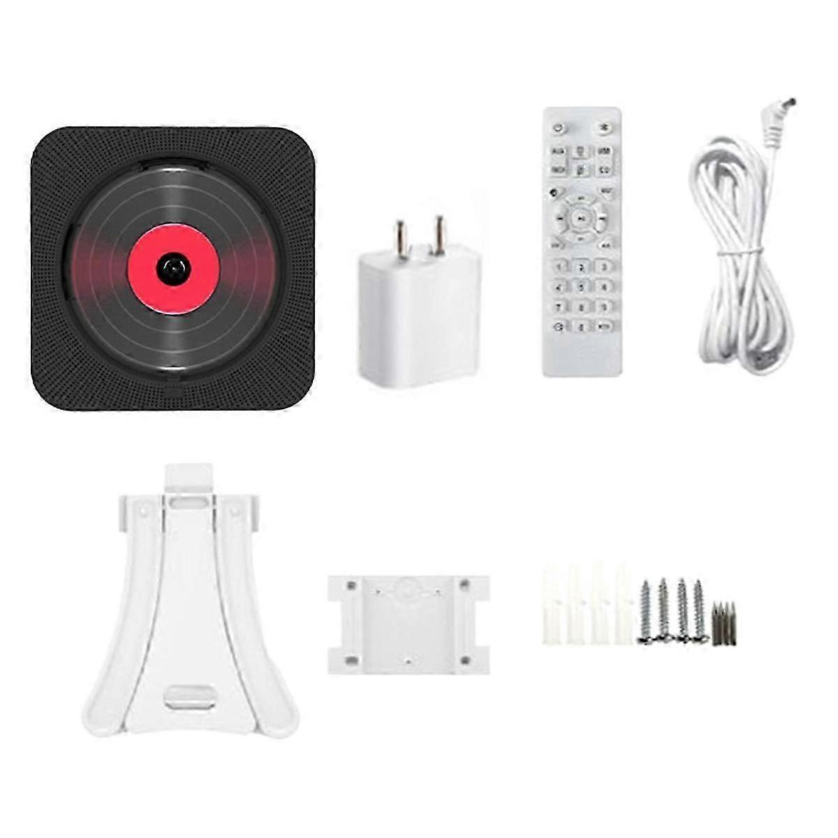 Portable CD Player Bluetooth Speaker Stereo LED Screen Wall Mount CD Music Player with Bracket FM Radio EU Plug
