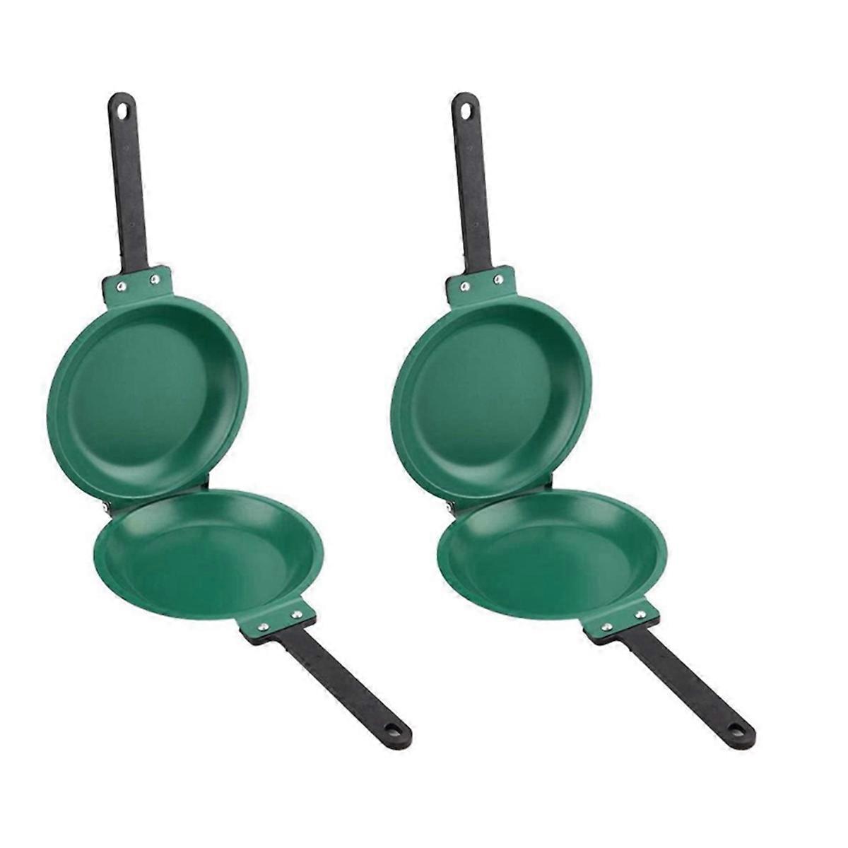 2X Frying Pan,Double Side Frying Pan Non-Stick Flip Folding Frying Pan BBQ Stable and Cooking Tool