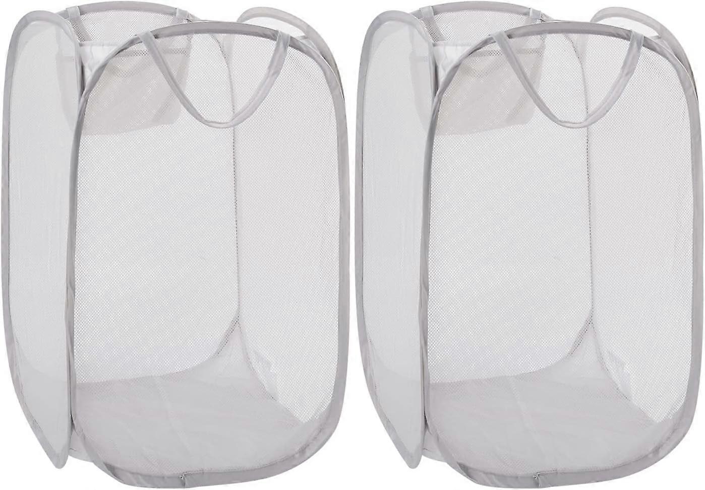 Set of 2 foldable mesh laundry baskets, gray