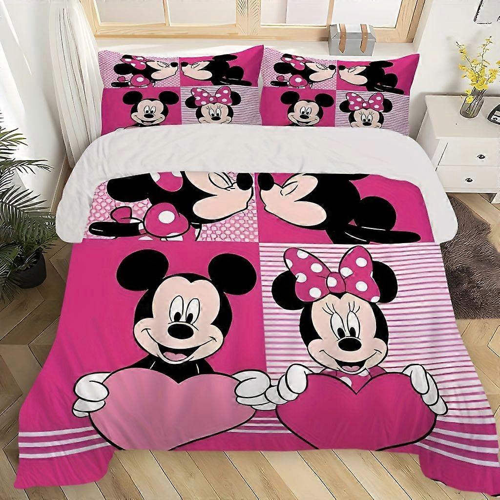 TE319 3pcs Mickey Mouse Clubhouse Mickey Minnie Bedding Set Includes 1 Duvet Cover and 2 Pillowcases Super Soft Comfort for Bedroom Gues