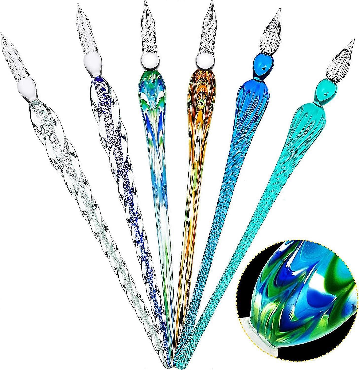 6 κομμάτια χειροποίητο γυαλί dip pen κρύσταλλο γυαλί υπογραφή στυλό καλλιγραφία γυαλί στυλό Vintage εμβάπτιση μελάνι στυλό βοριοπυριτικό παρόν στυλό για τη γραφή σχέδιο Sig