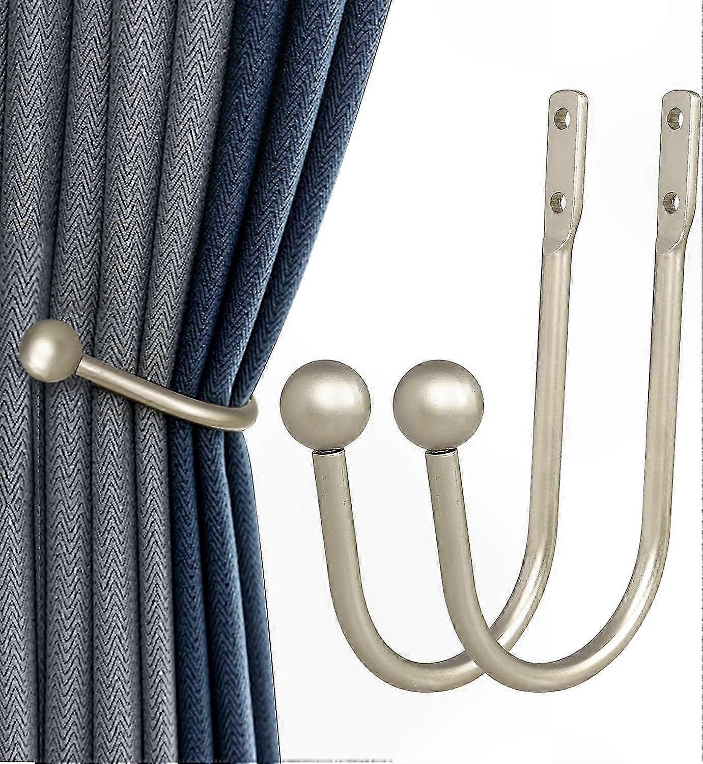 Decorative Metal Curtain Holdbacks, 2-Pack Wall-Mounted Tiebacks with Hardware, Silver Window Drapery Hooks for Home Decor