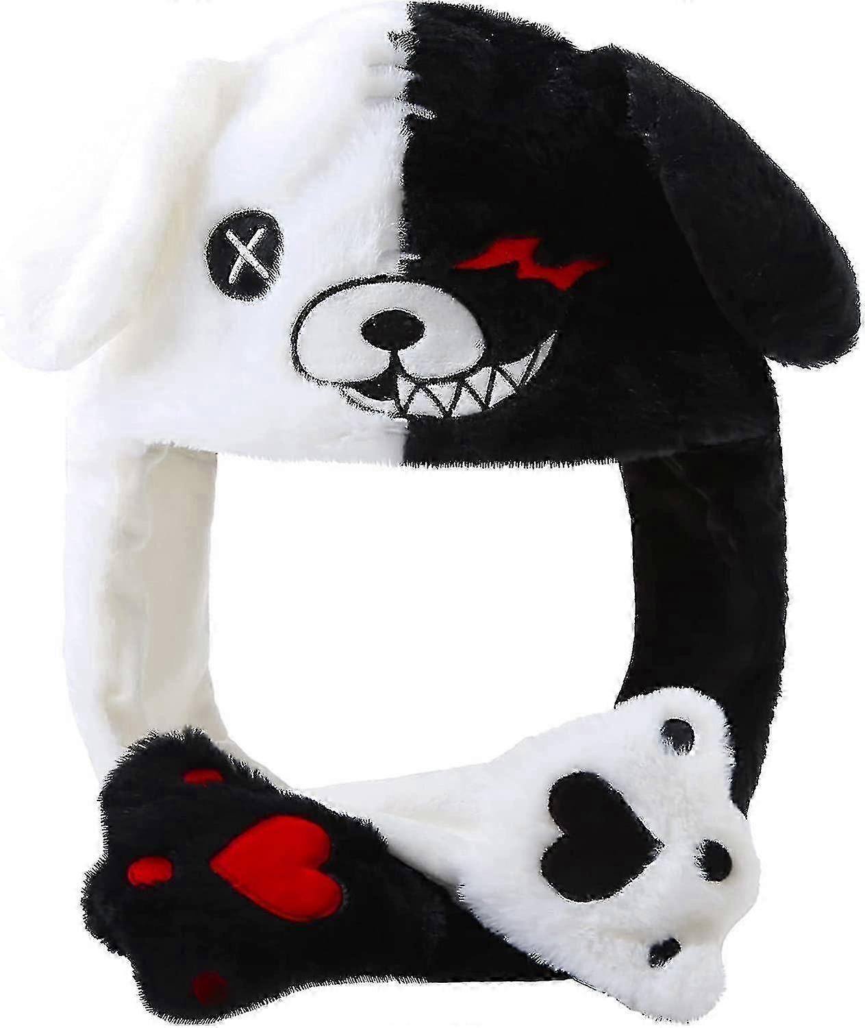 Black White Bear Hat Moving Ears,bear Ears Hat Cap With Built-in Air Pump Device