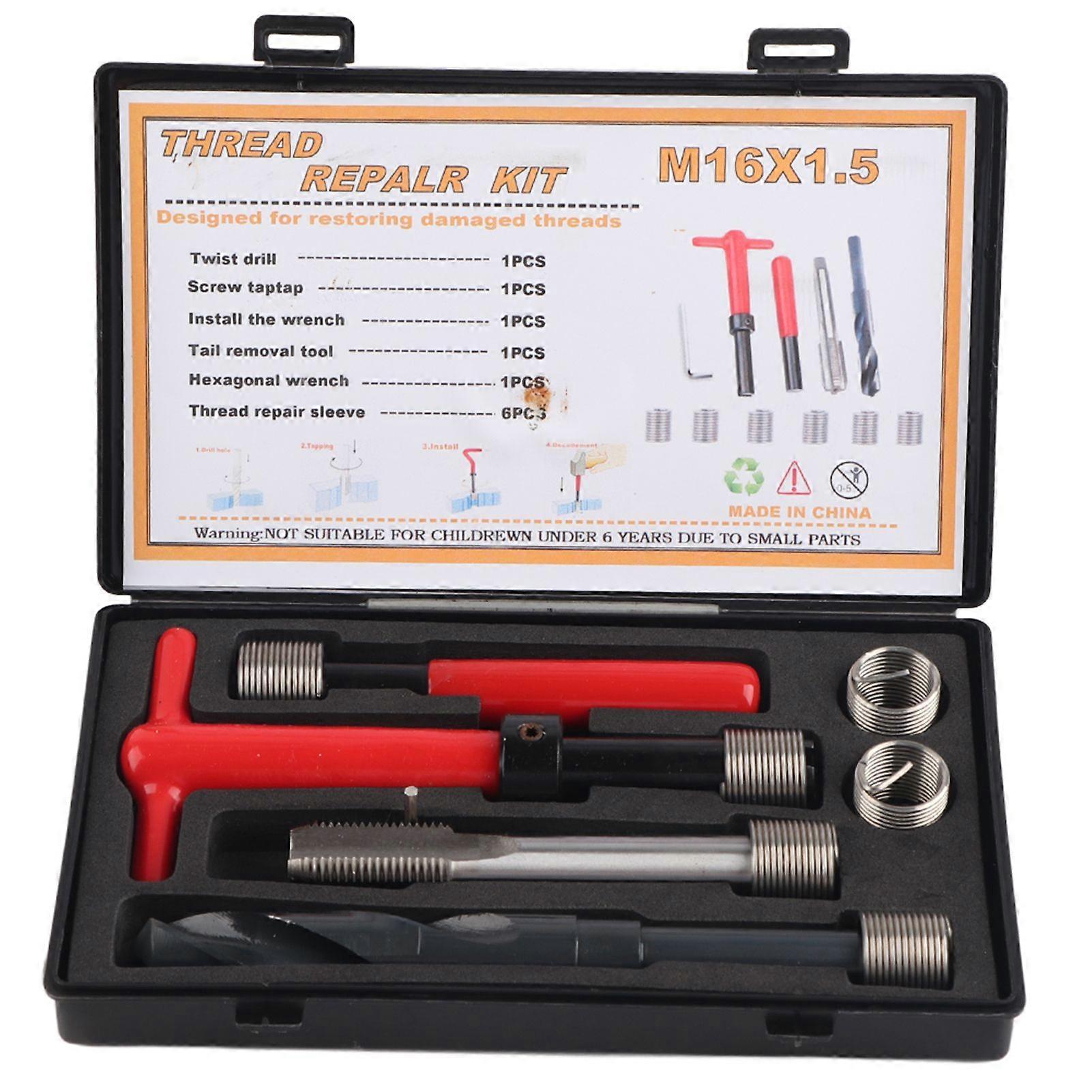 11Pcs Thread Repair Kit Stainless Steel Twisted Drill Wrench Tap Insertion tool M16x1.5