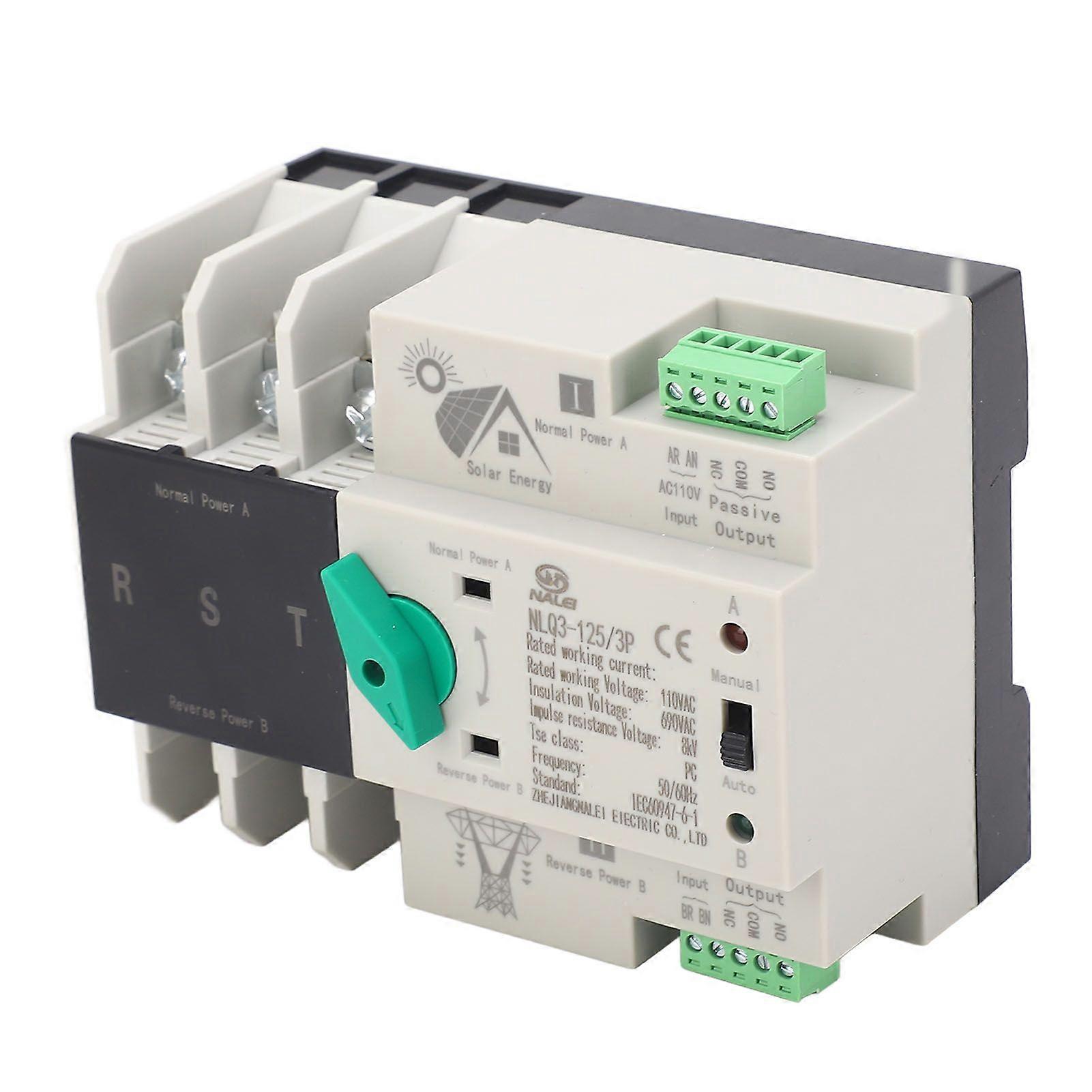 Dual Power Automatic Transfer Switch PV Inverter 3P Efficient Power Timer Automatic Transfer Switch 110VAC 63A