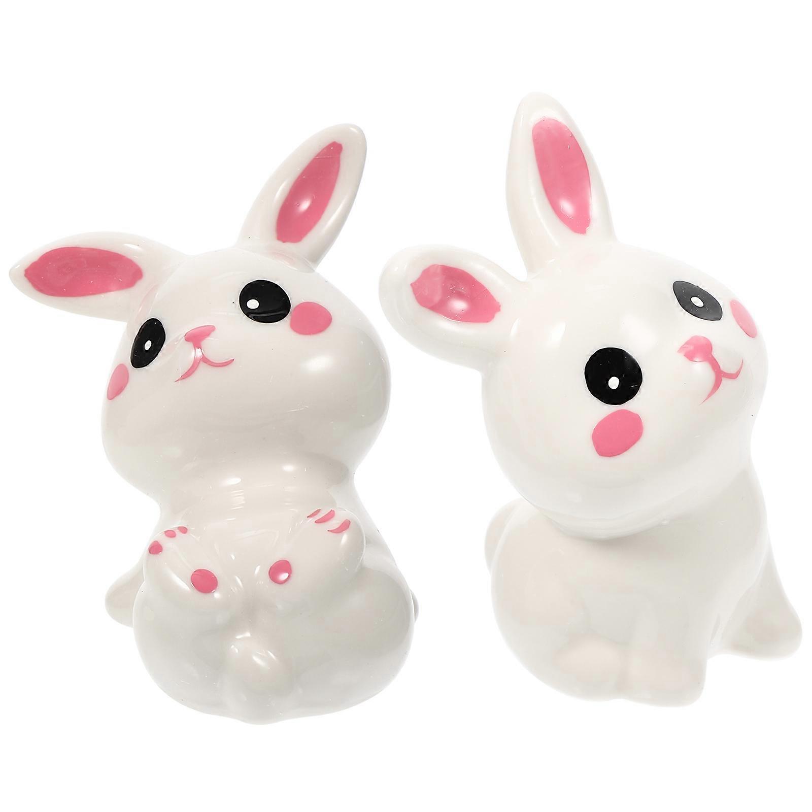 8Pcs Ceramic Rabbit Figurine for Decor Charming White Bunny Desktop Ornament
