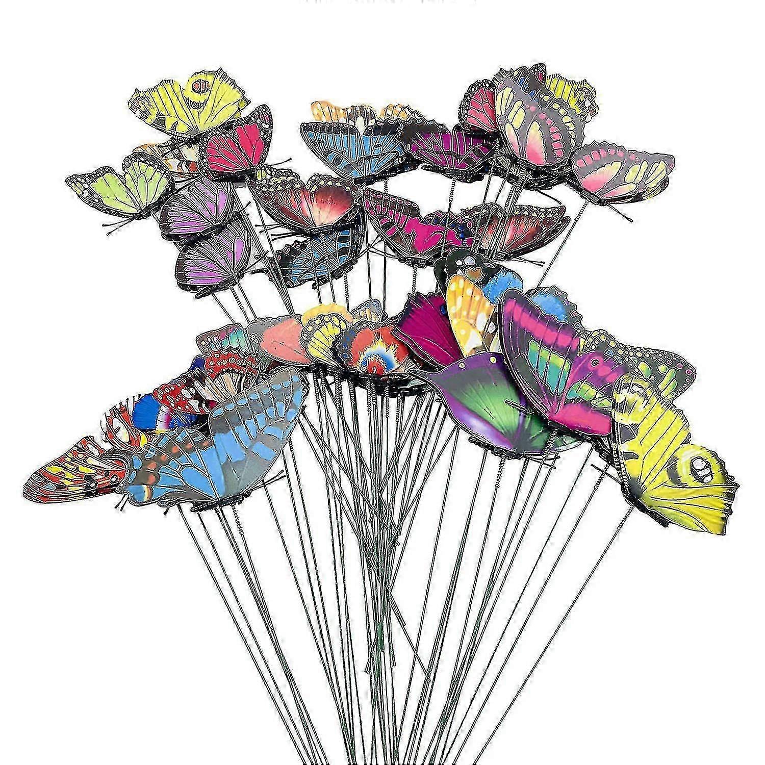 50pcs 7cm Colorful Butterflies Garden Decor Butterfly Sticks Patio Lawn Butterflies Butterflies
