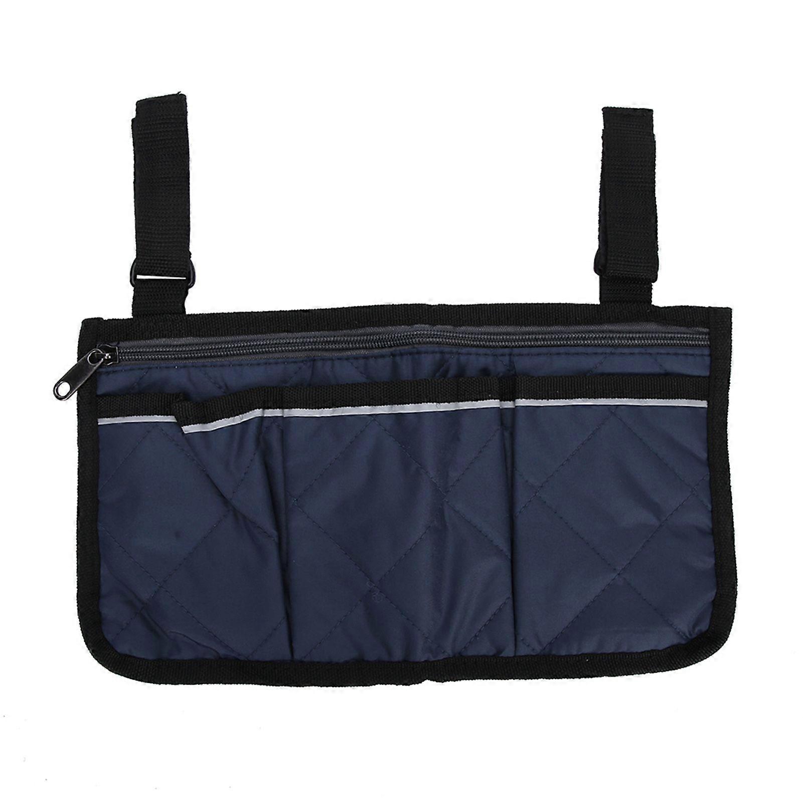 Wheelchair Bag Pouch Pockets Large Capacity Hanging Bag Storage Organizer Armrest Pouch Handy BagNavy Blue