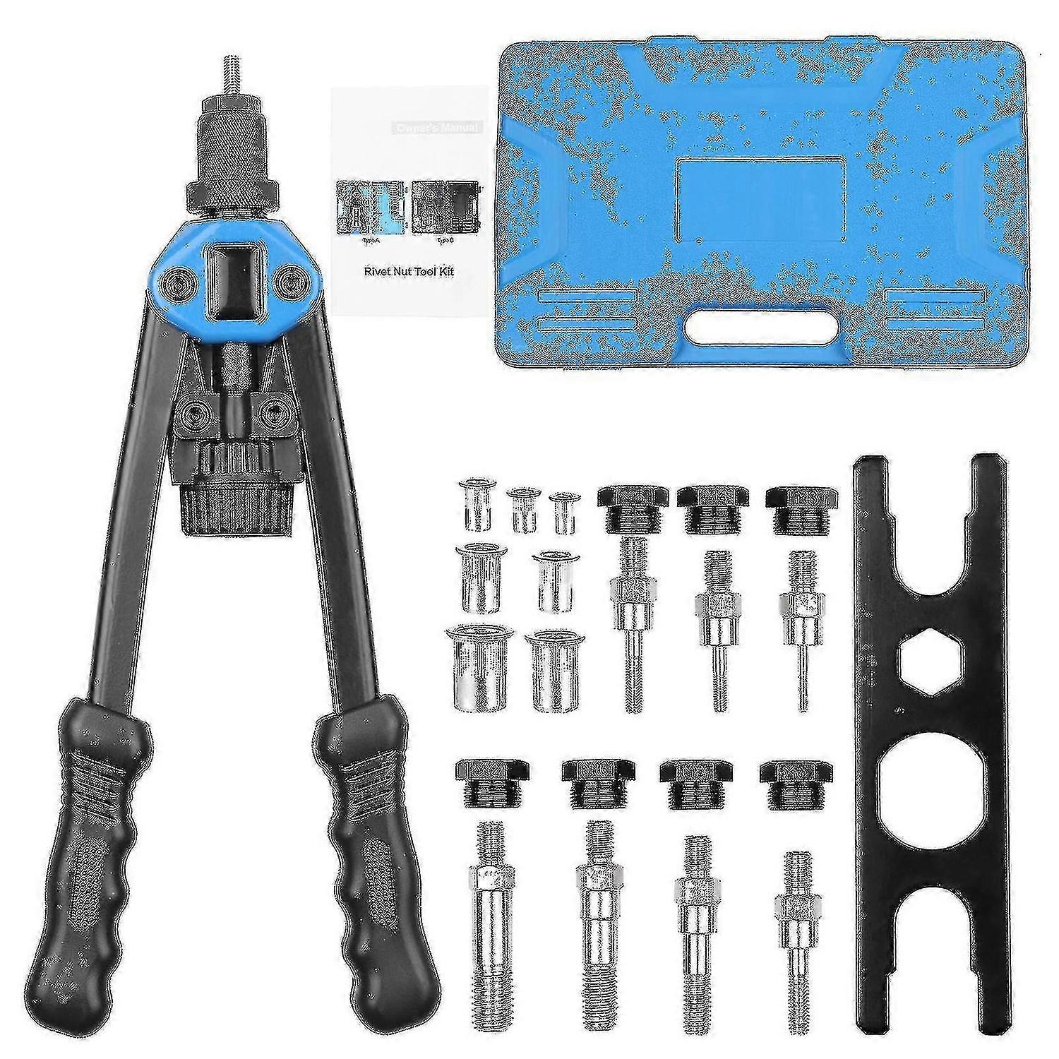 110pcs Hand Niet Nut Tool Nietwerkzeug Set Nietmutter Setter Kit mit 100pcs Verschiedene Nietmuttern 7 metrische Dorne von M3 / m4 / m5 / m6 / m8 / m10 / m12 und Form