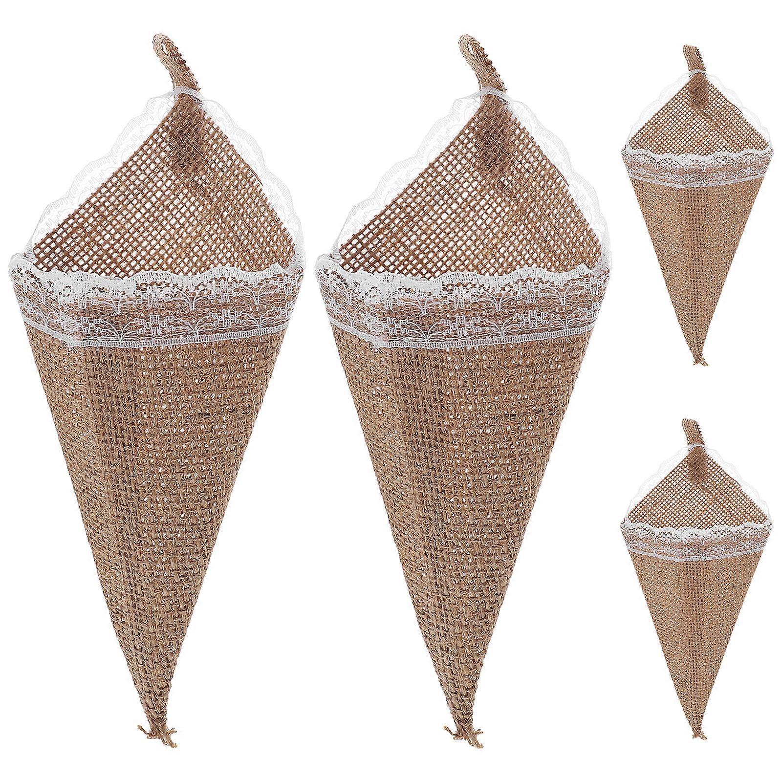 Burlap Cone Flower Holder for Decorating 4Pcs Wedding Cone Organizer