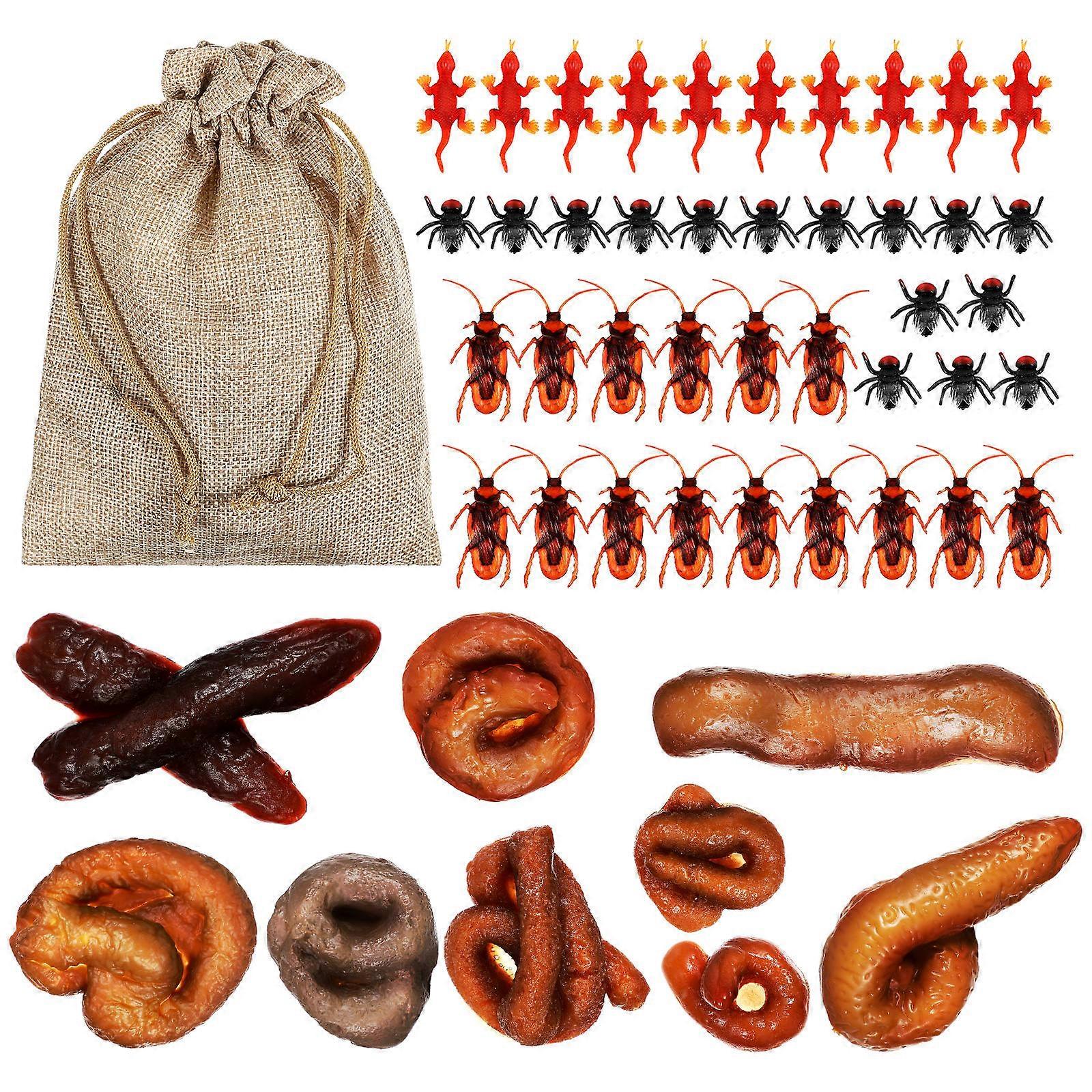 Halloween Prank Props Fake Poops Lizard Bug Kit 5Sets for Kids Fun