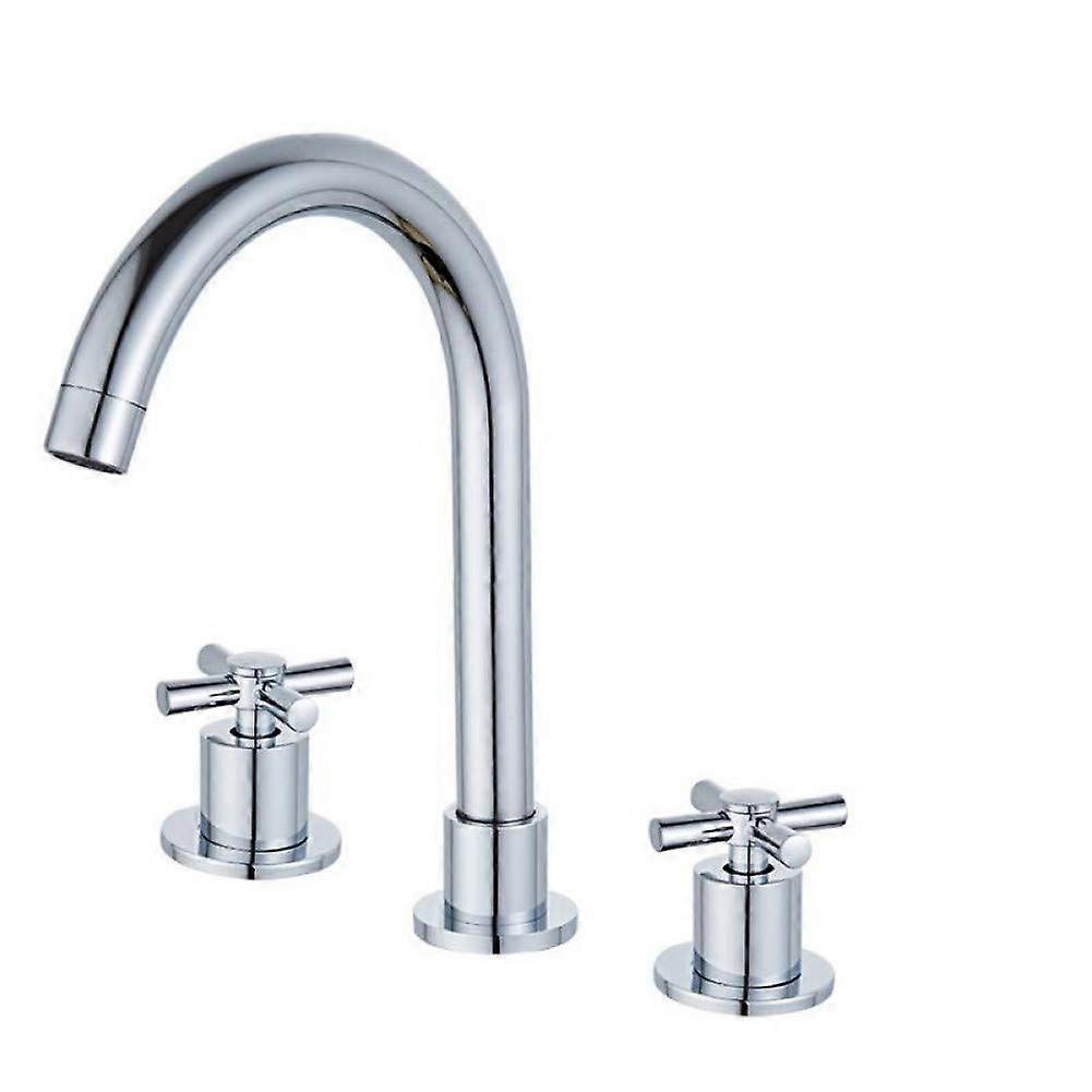 Mop Pond Cold Water Tap Washbasin Faucet ThreeHole Polished Brass DoubleHandle Hot Cold Mixer With Hose