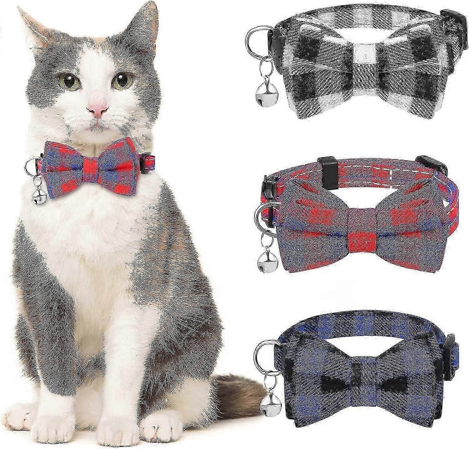 3Pcs Cat Collars with Bow Tie and Bell Breakaway Cat Collars Quick Release