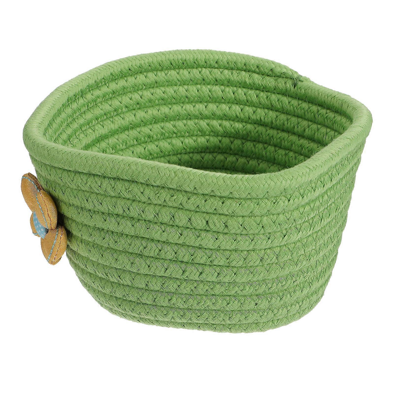 Storage Basket Desktop Organizer for Office Use Cotton Woven Green Material Container 1Set