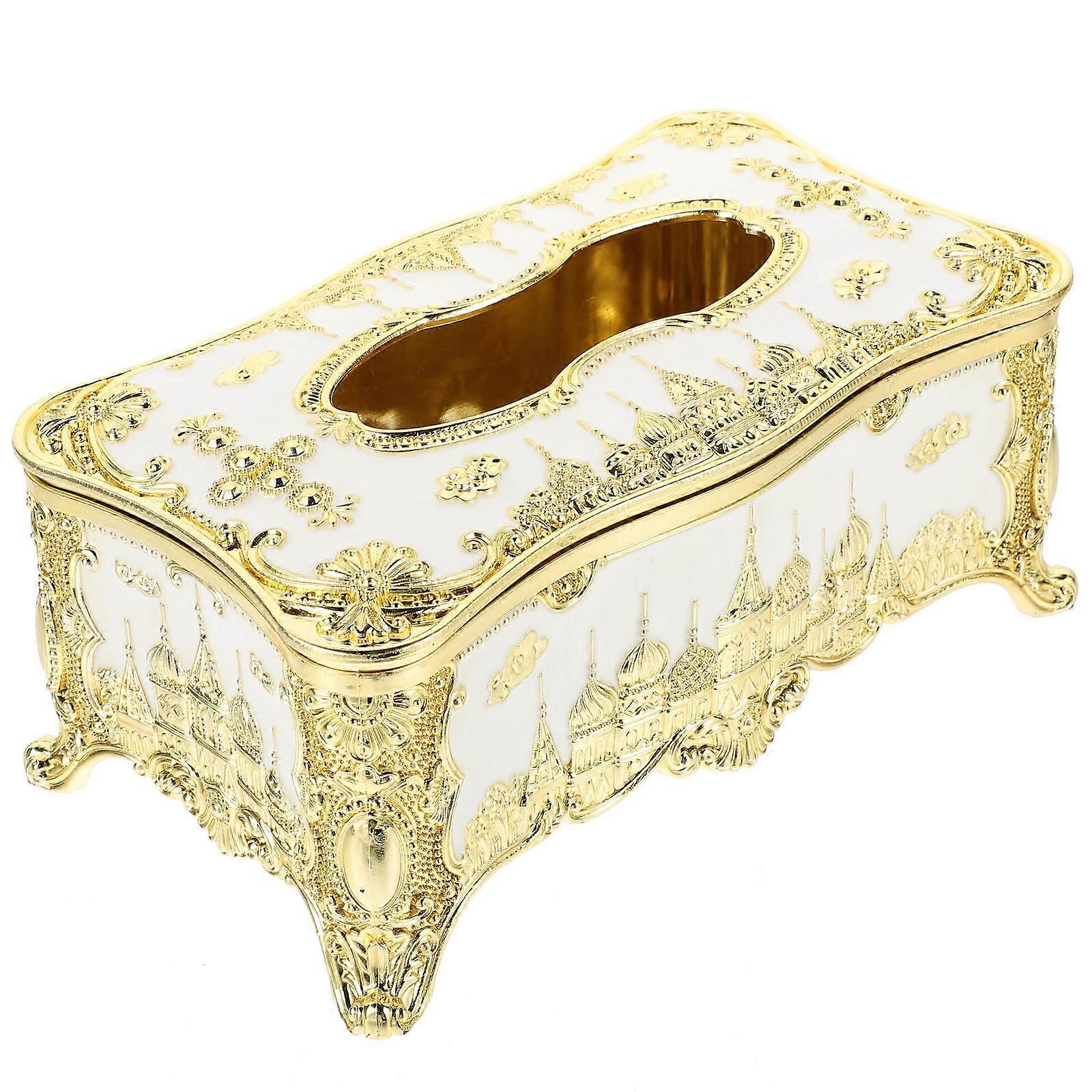 Floating Embossed Tissue Box Cover for Storage Use European Style Golden Holder