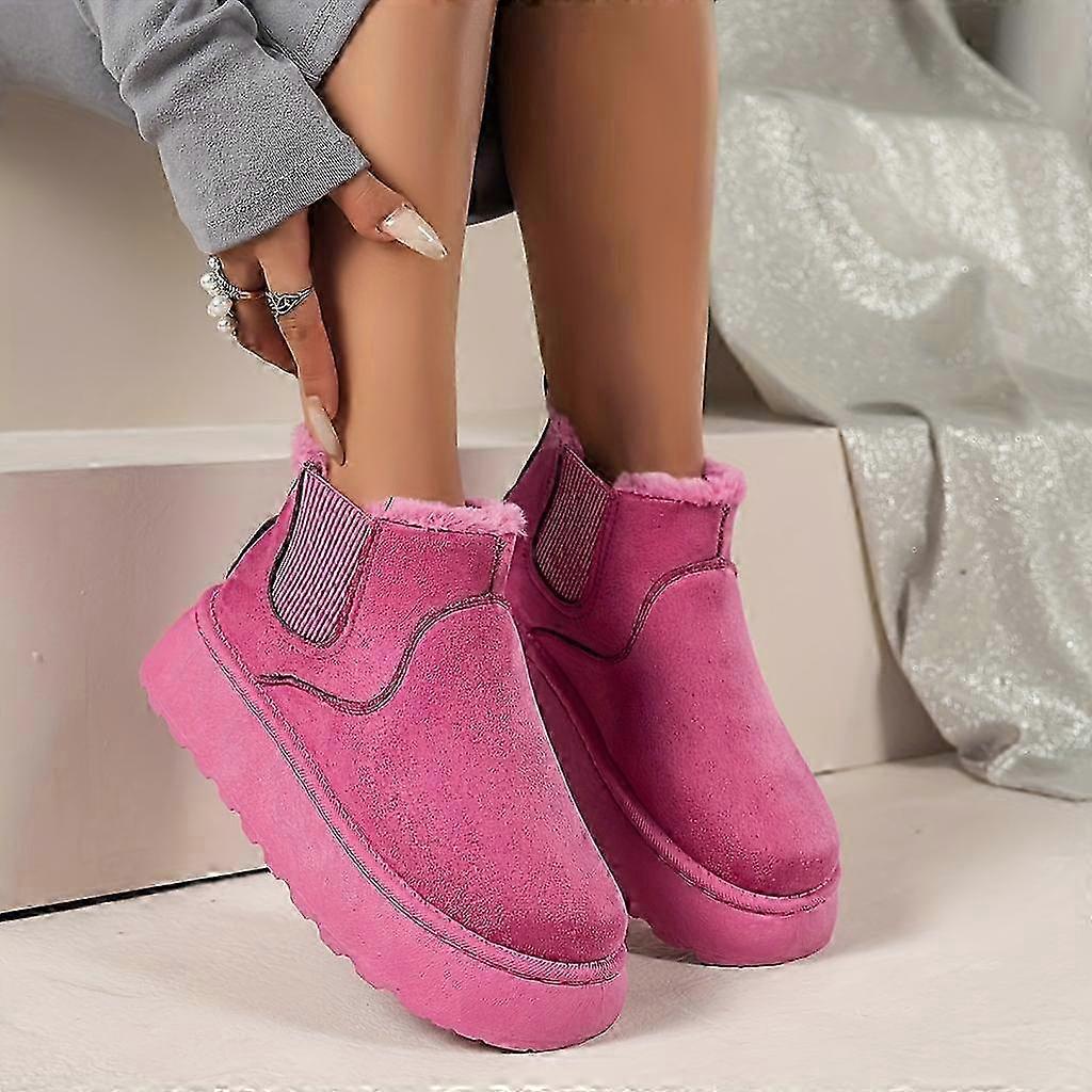 2025 Women's Solid Color Fluffy Boots, Slip On Fleece Lining Platform Soft Sole Boots, Winter Plush Non-slip Warm Boots