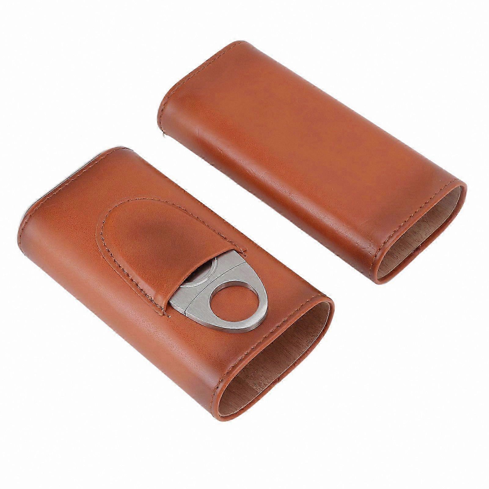 Zigarrenetui aus weichem Leder mit Cutter für unterwegs, tragbarer 3-Finger-Halter in Braun