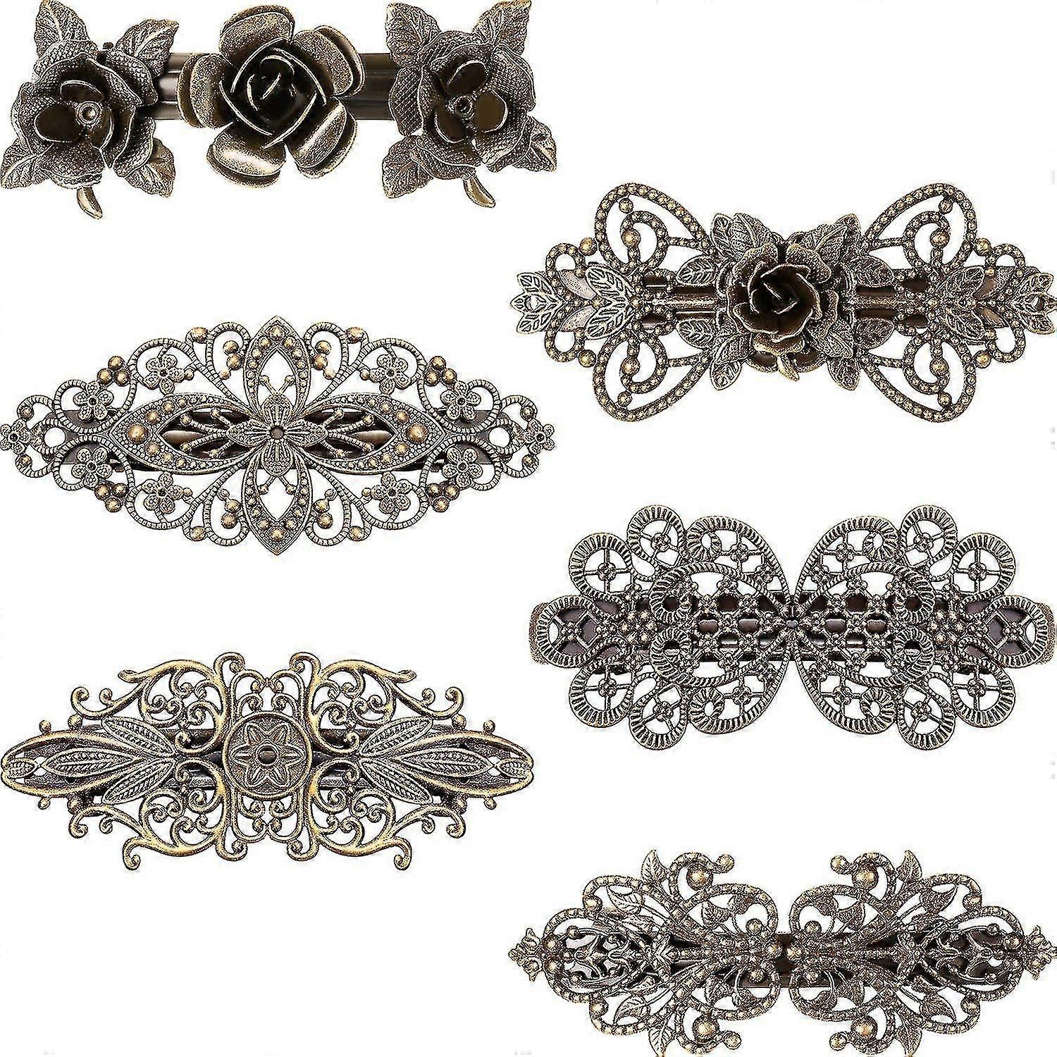 6 sztuk Vintage Barrettes do włosów dla kobiet Retro francuskie spinki do włosów Metal Bronze Hair Pins dla kobiet Akcesoria do stylizacji włosów dziewczynek