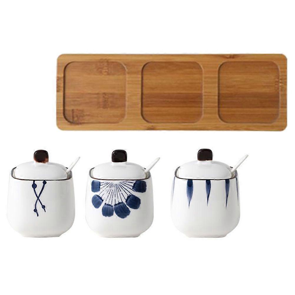 Ceramic Seasoning Jar Set Spice Storage Kitchenware Container for Home Use 10.70X8.20X8.20cm Easy Cleaning 1 Set