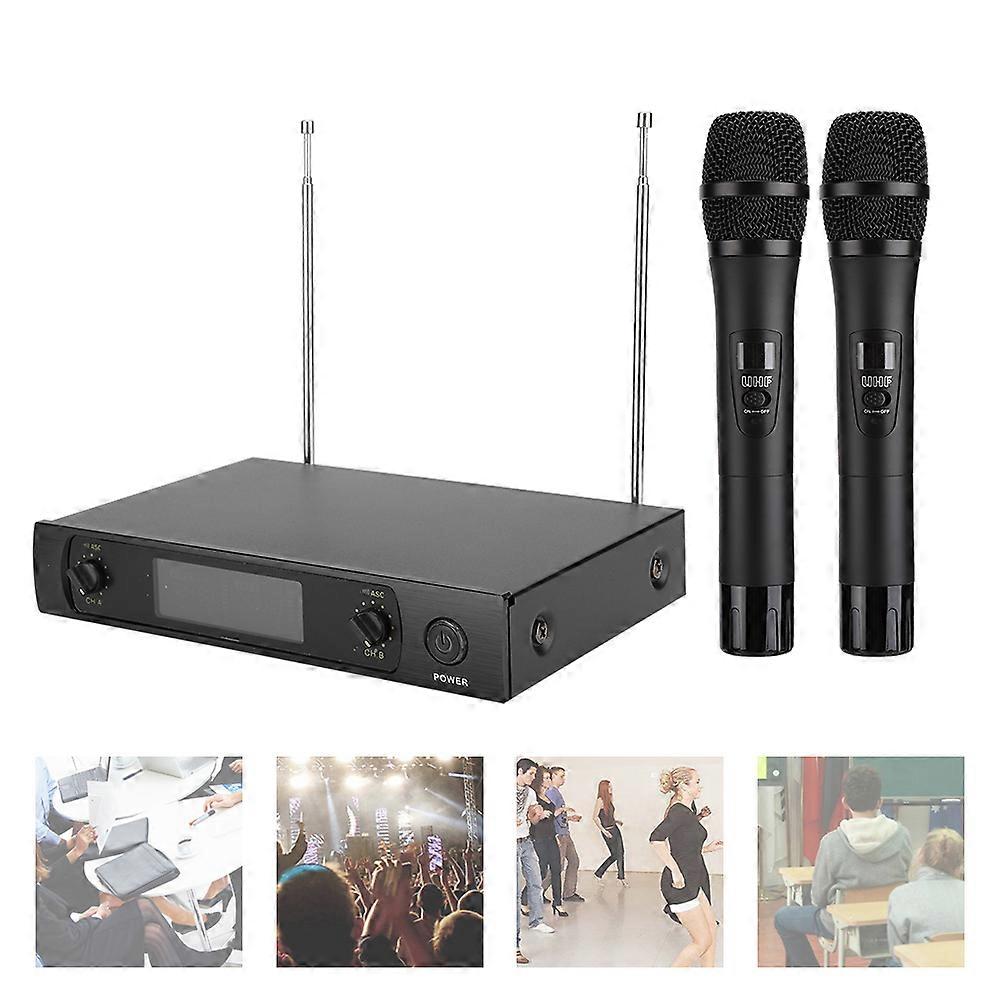 Portable UHF Handheld Dual Wireless Microphone for Karaoke US Plug