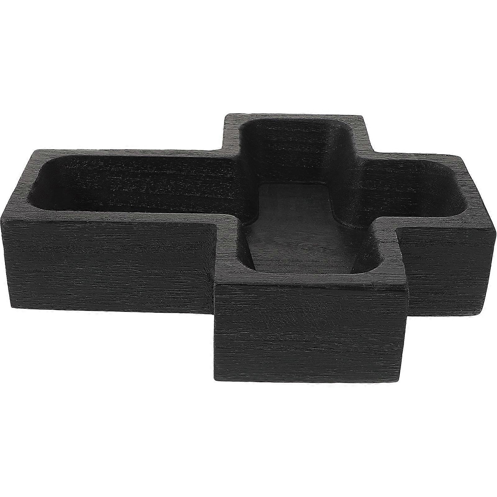 Wood Cross Shape Serving Tray for Fruit Snacks 2Pcs Black Tray