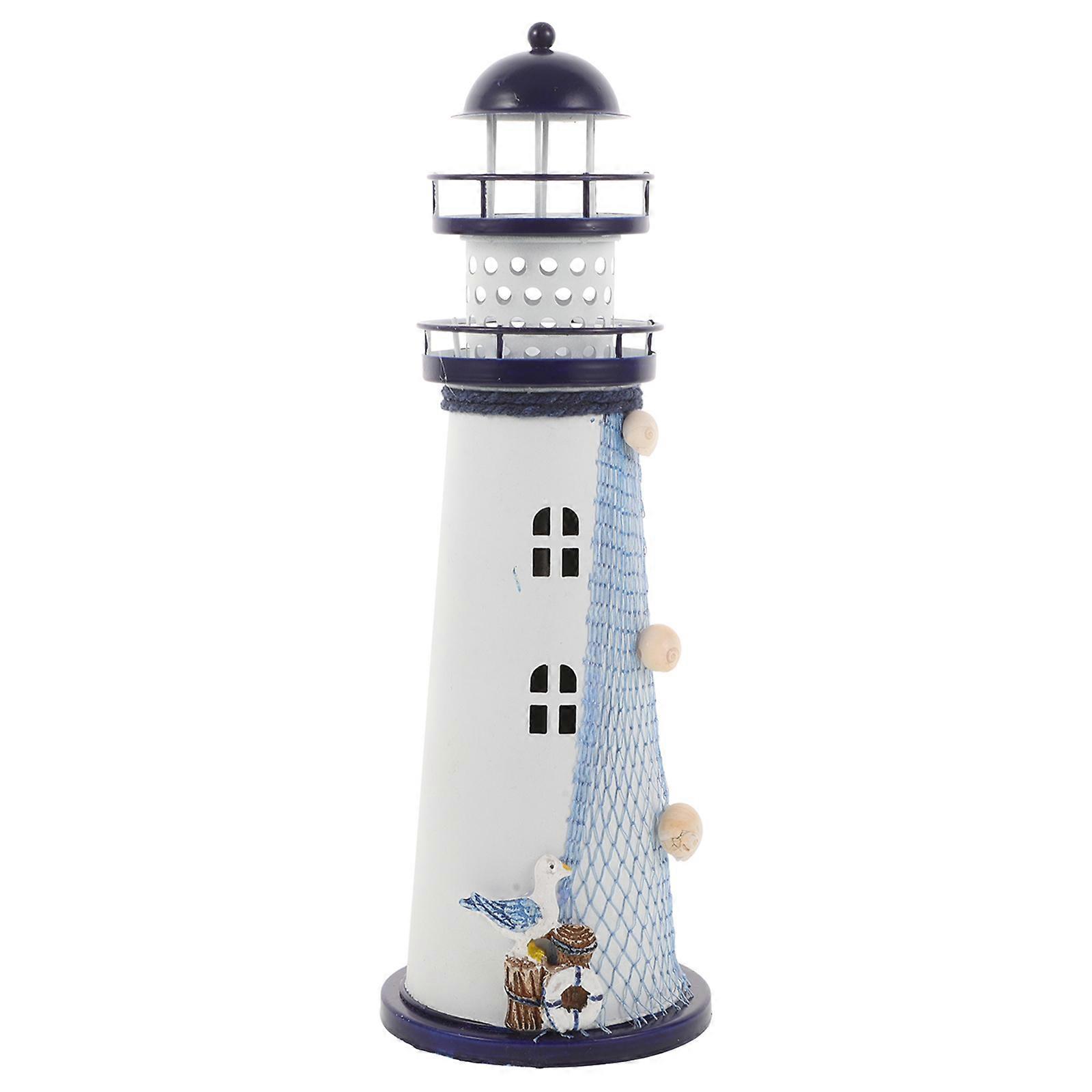 Hanging Lantern LED Lighthouse Shape for Decoration 2Pcs Blue Iron