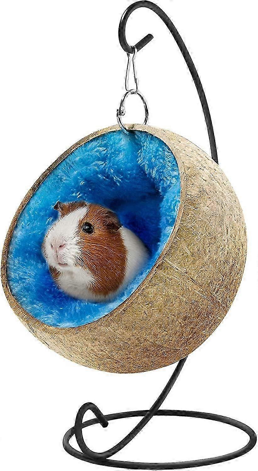 سرير خنزير غينيا ، مخبأ الهامستر ، إكسسوارات خنازير غينيا ، ألعاب خنازير غينيا ، منزل سرير كبير من قشرة جوز الهند مع مخبأ وسادة دافئة للأرانب قو