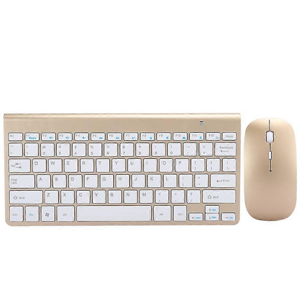 Wireless Keyboard Mouse Set Ultra Thin Mute Mini Home Office Computer Accessories 2.4G(Gold )