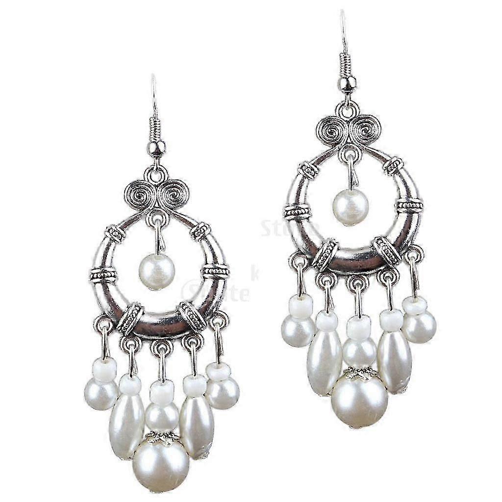 Boho Vintage Pearl Beads Tassel Drop Earrings for Women's