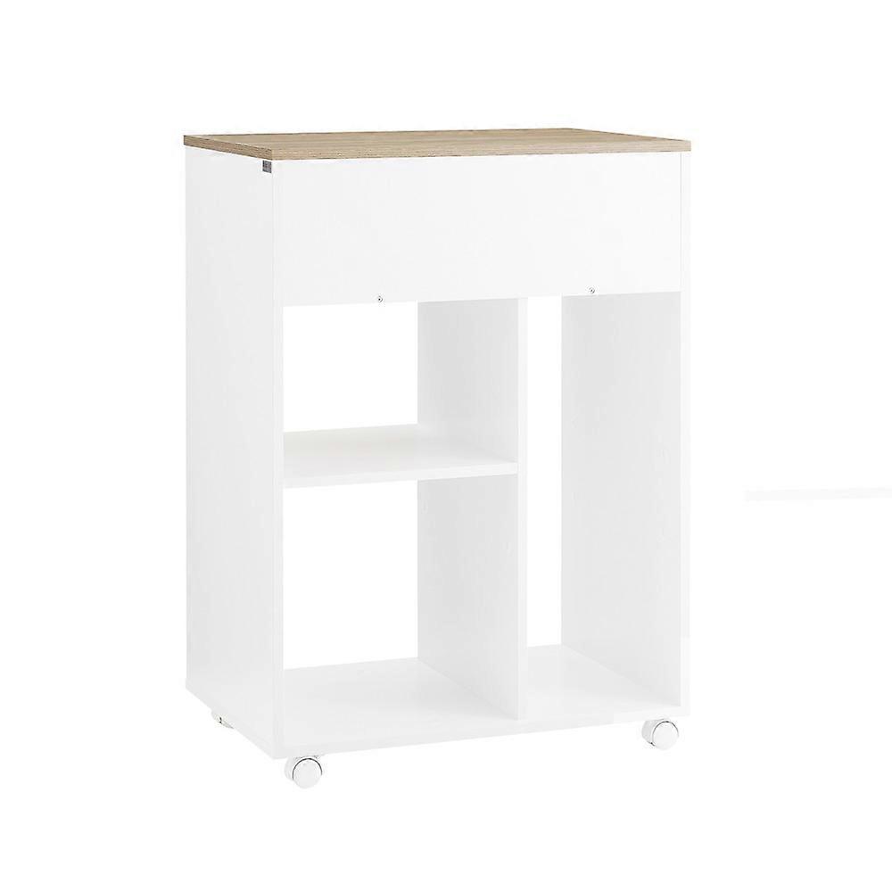 A4 Filing Cabinet End Table Printer Stand On Wheels With 3 Open Shelves and Drawer For Study Room,SoBuy ASK10-WN