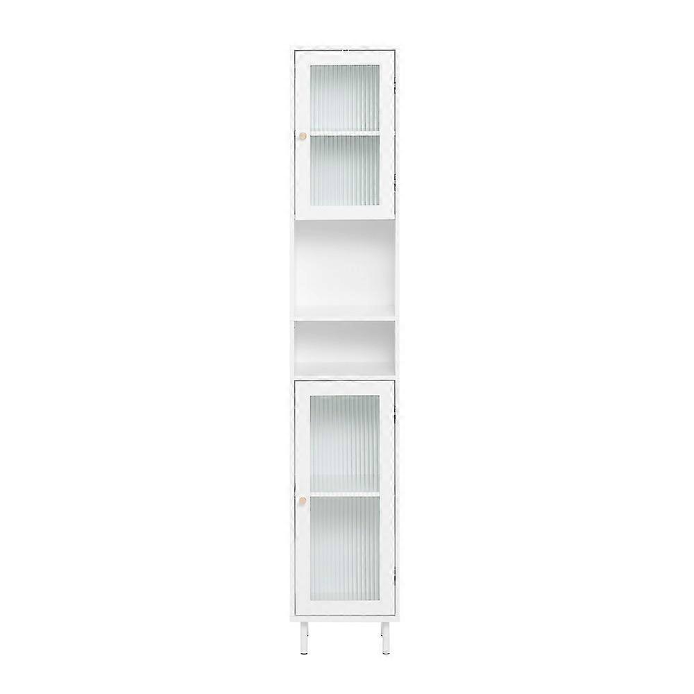 SoBuy BZR118-W, Mobiletto alto da bagno, 171 cm, mobiletto portaoggetti con 2 ante in vetro per asciugamani, 30x30x171 cm, bianco 30x30x171cm