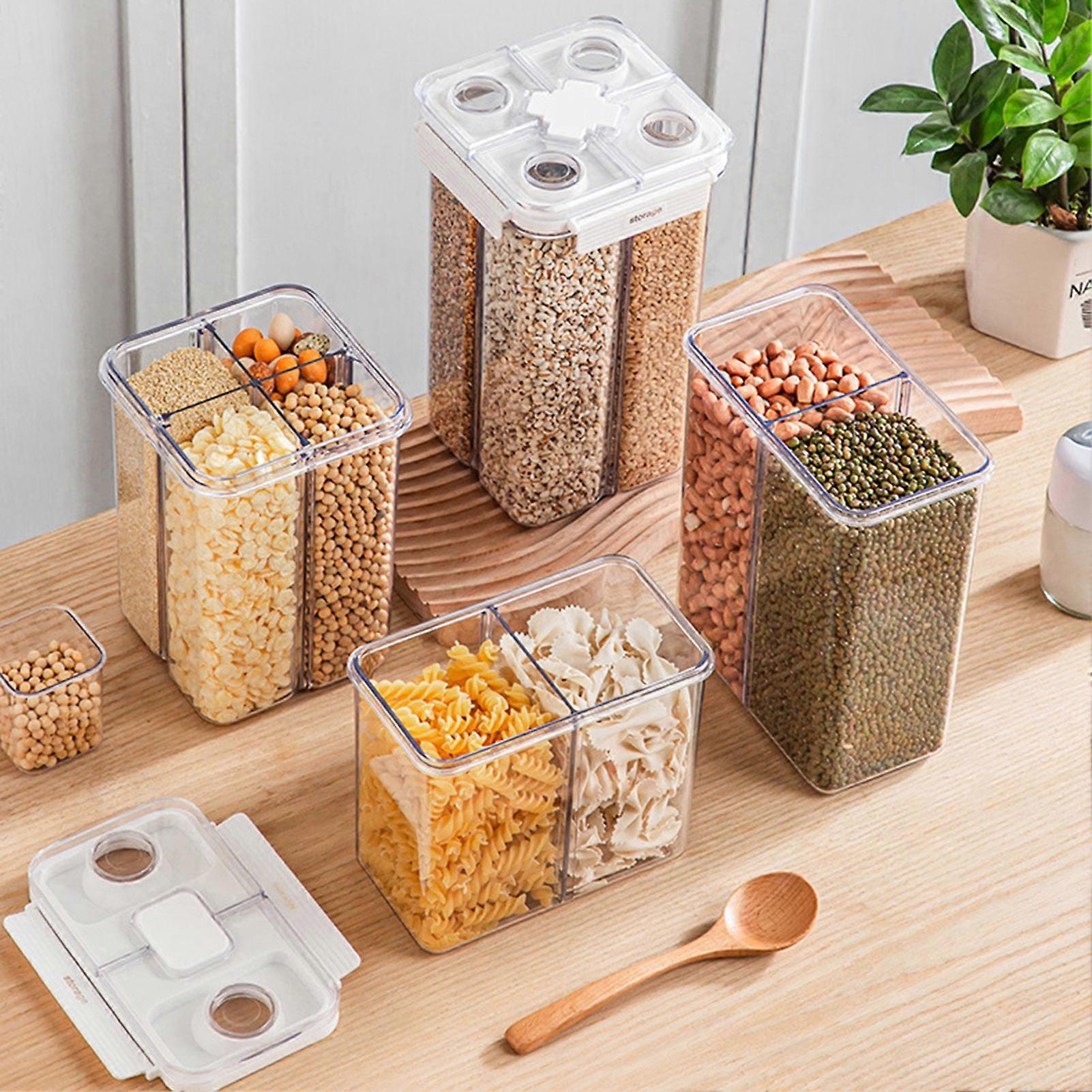 SUSUchens Multi-compartment Grain Storage Container Storage Jar with Lid Good Sealing Sugar Cereal Dispenser Dry Food Storage Box Style A