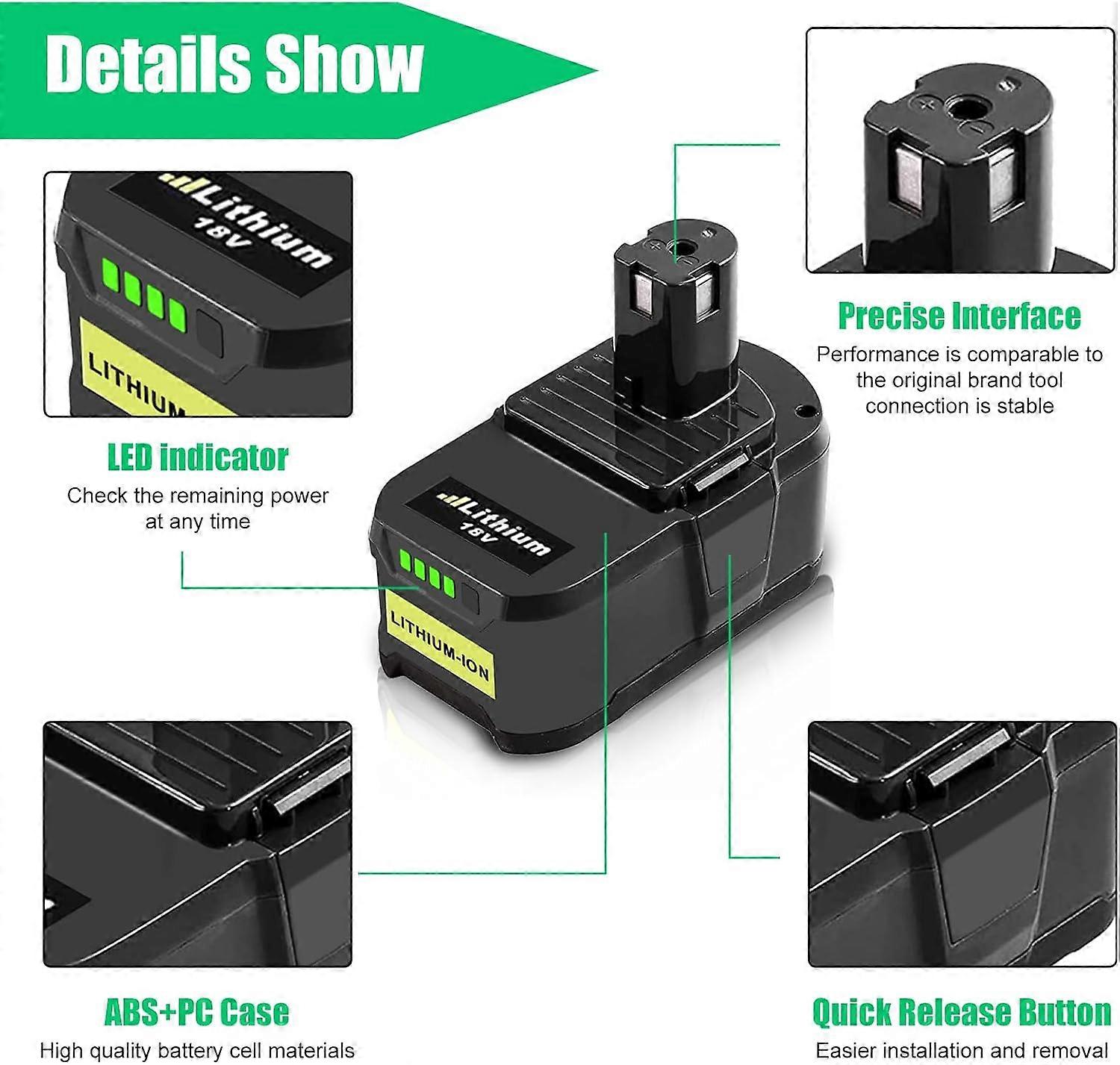 Battery Replacement For 18V 5.5Ah LiIon Battery With Level Indicator Compatible With P108 P107 P122
