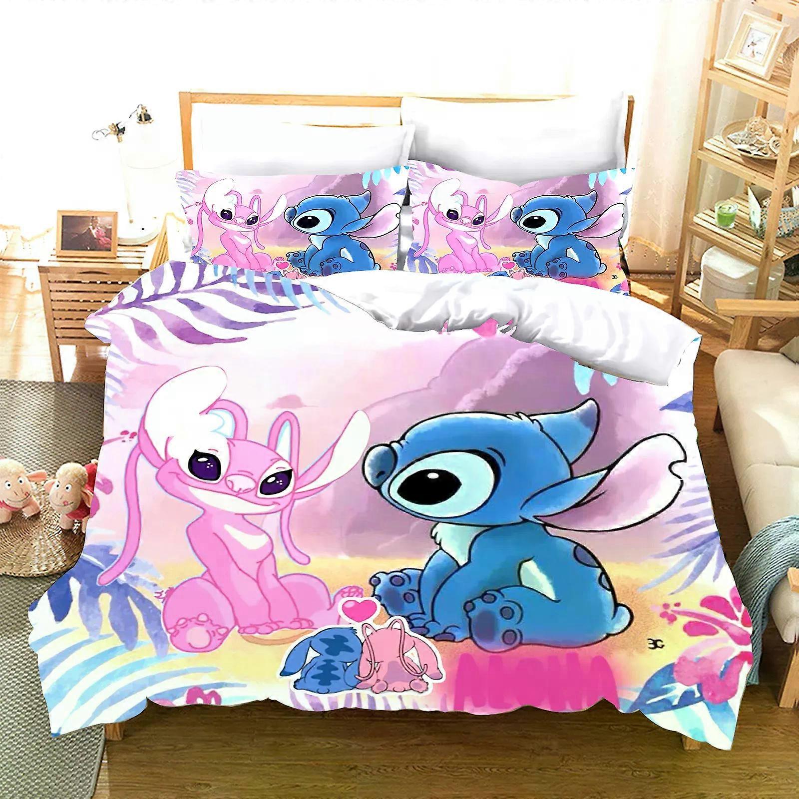 YH270 Lilo Stitch Children's Bedding Set,Pretty Bedding Set With Duvet Cover And Cartoon Design,100% Polyester,3 Pieces,Soft And Breathable