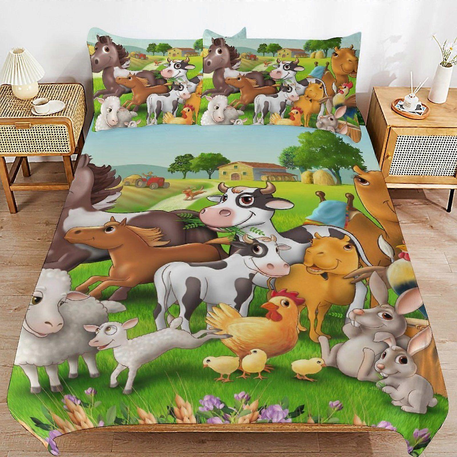 d413 Happy Farm Long Thread Comfort Soft Zipper Closure Functional Fit Bedding Duvet Cover Sets for Restful Sleep b413