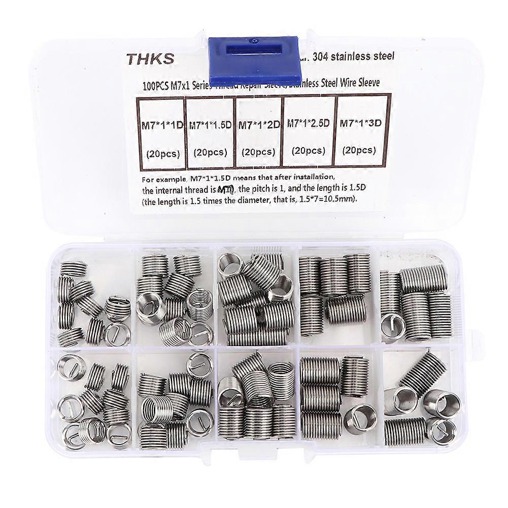 100pcs M7 *1 Coiled Wire Thread Repair Insert Stainless Steel Thread Screws Sleeve Set