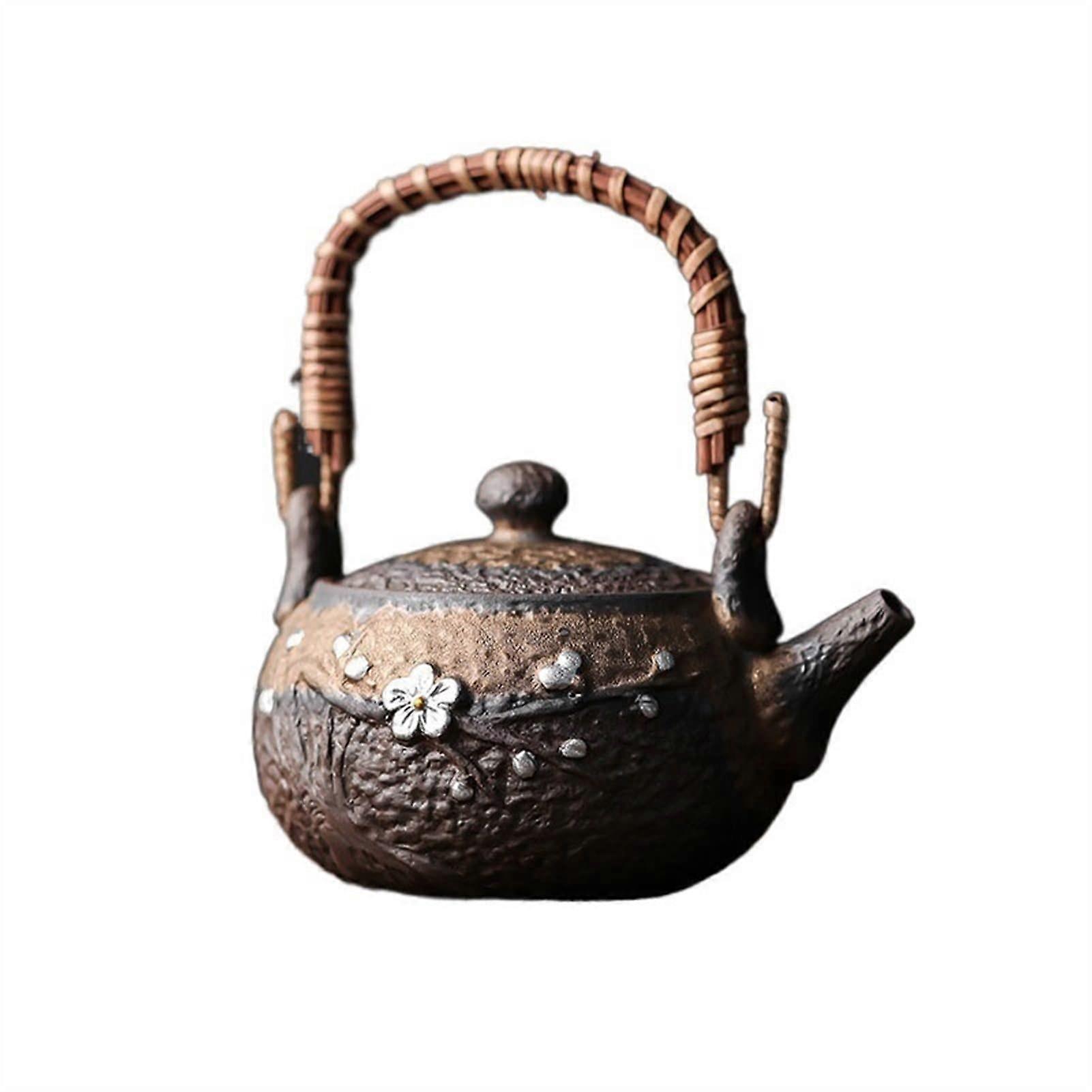 Vintage Stoneware Handle Pot 250Ml Kung Fu Tea Set Silver Finish Old Rock Mud Drawing