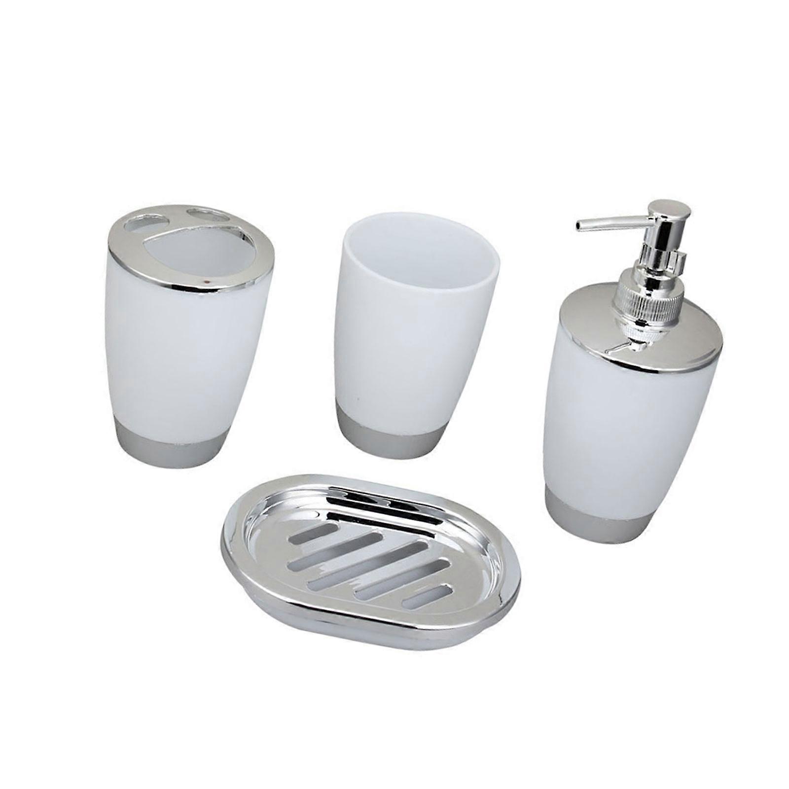 4PCS Space Saving Plastic Bathroom Set Hygienic Storage Solution For Toothbrush Cup Soap Dish Dispenser  White