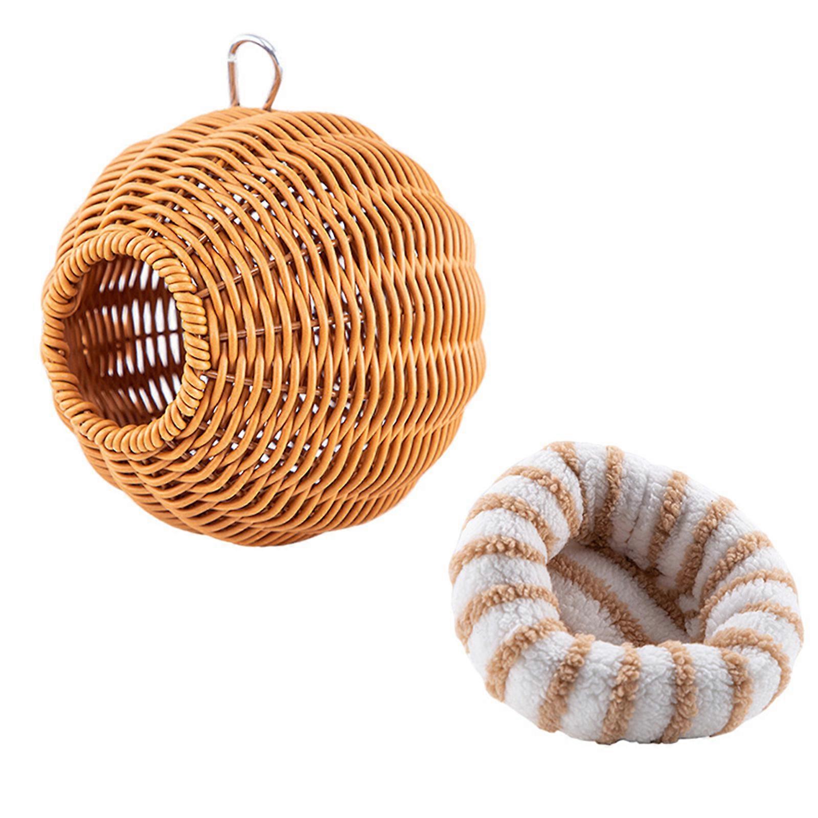 Strong Constant Chewproof Bird Shelter Highlighting Basketwork Pattern Plastic Building And Removable Cotton Mat Multicolor