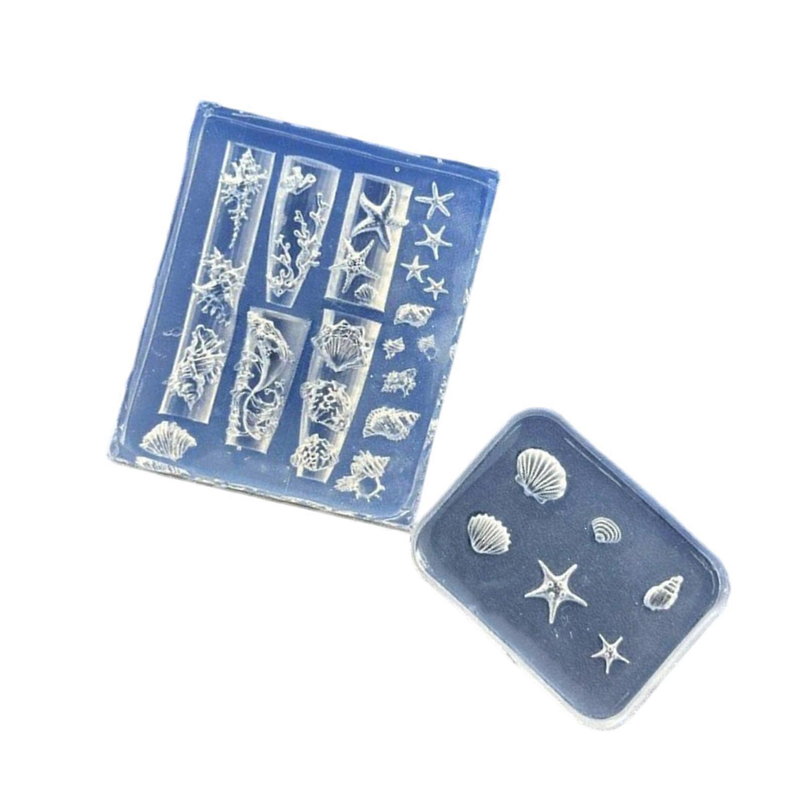 2Pcs Silicone Nail Art Mould With Oceanics Pattern Create Shell Starfish Decorations for Manicure Crafting Multicolor