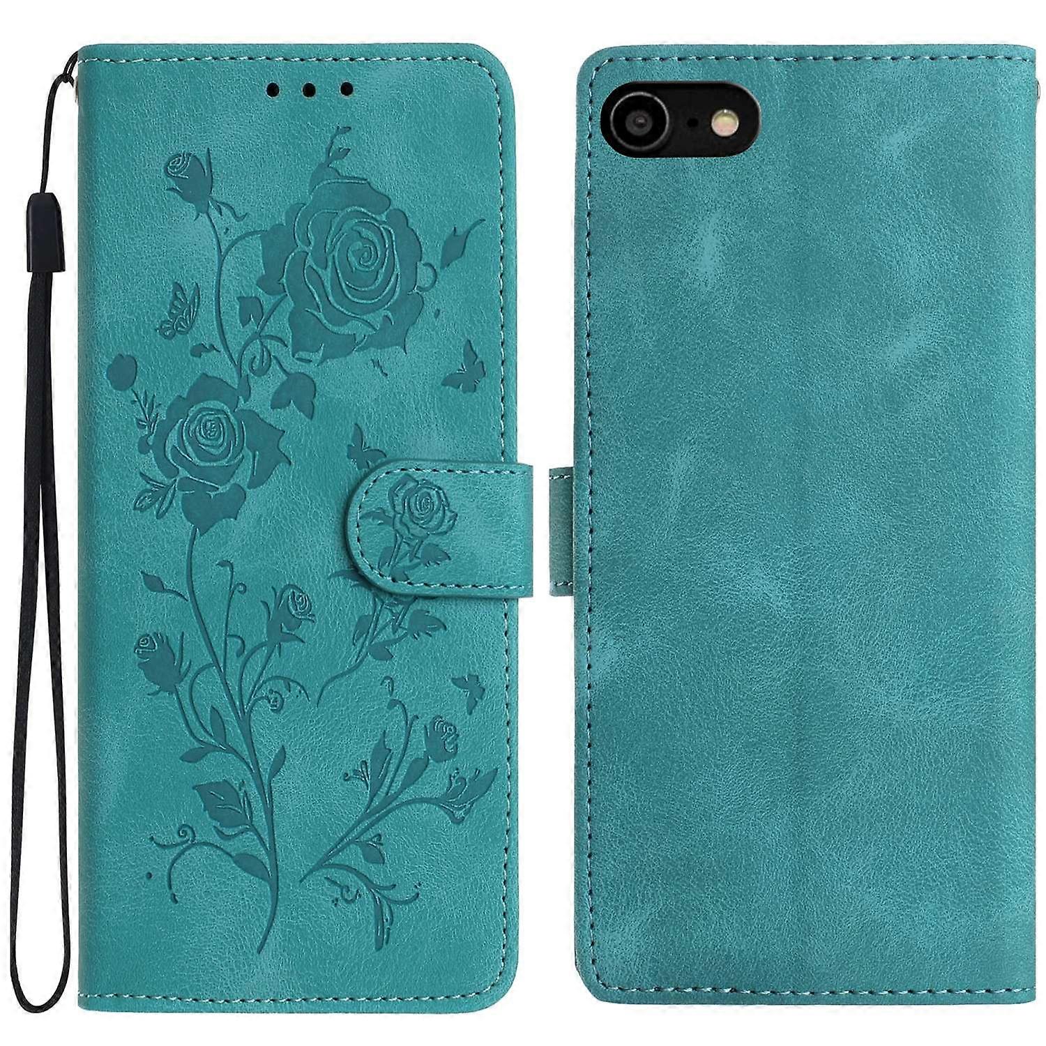 Wallet Case for iPhone SE (2022) (2020) 8 7 6 6s Rose Pattern Imprinted Leather Flip Stand Phone Cov