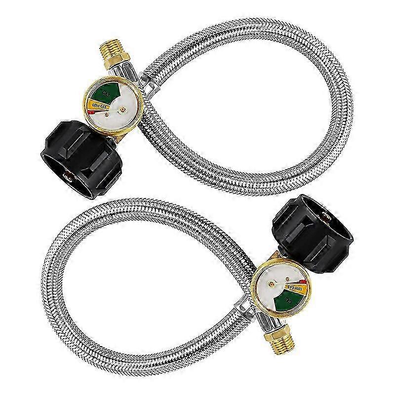 15 Inch RV Propane Hose Pigtail with Gauge for 5-40Lb Tanks 2 Pack