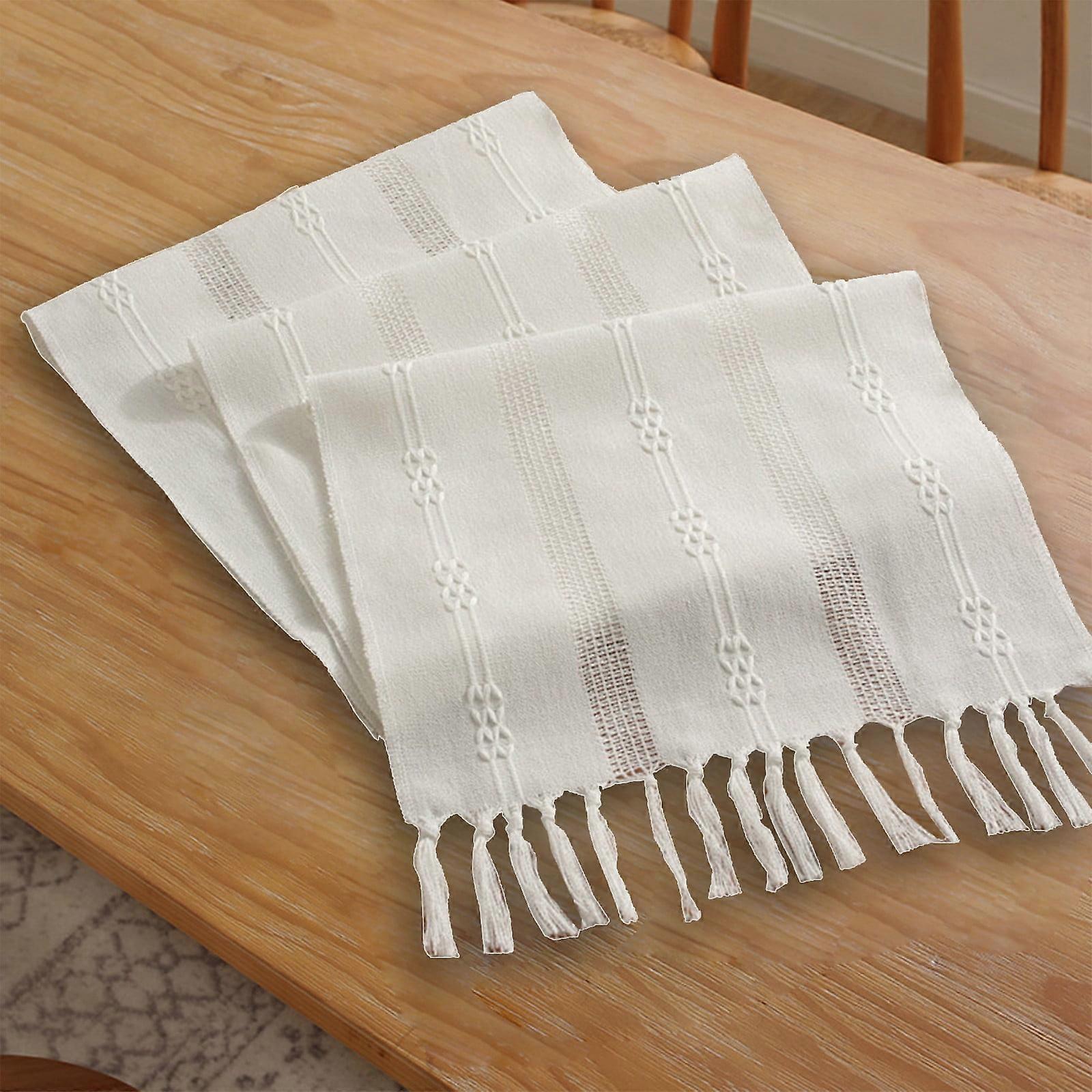 YiFudd Boho Table Runner Rustic Linen Macrame Table Runner With Tassels Woven Table Runner For Bohemian Home Dining Bedroom Table Decoration