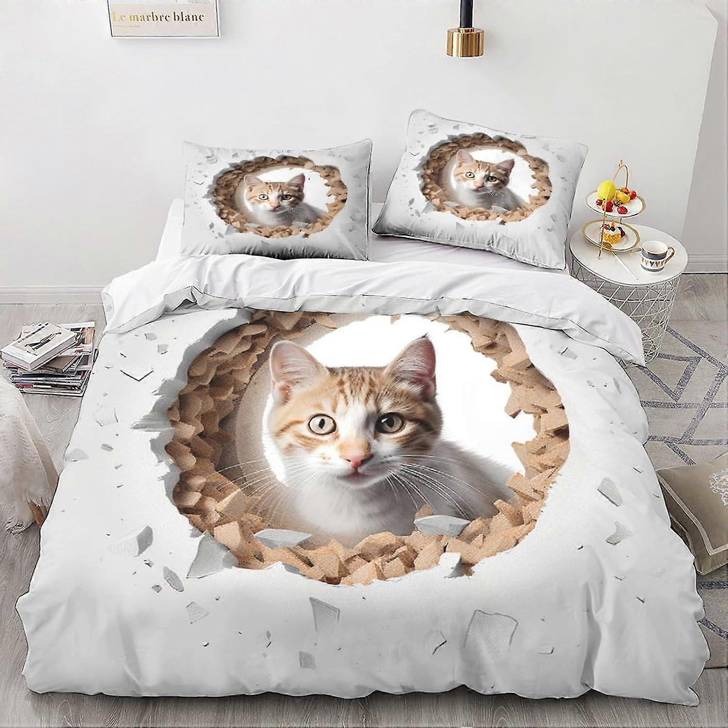 LikeEj 3D impresso gato padrão jogo de cama para crianças adultos, animal capa edredom com fronhas, bonito Kitty Capa de microfibra com fechamento com zíper