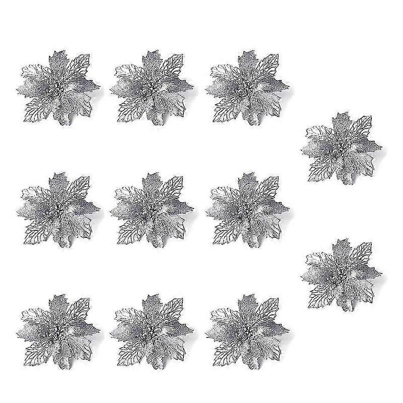 Művirágok karácsonyra koszorúkészítéshez - 10 db csillámos dekoráció